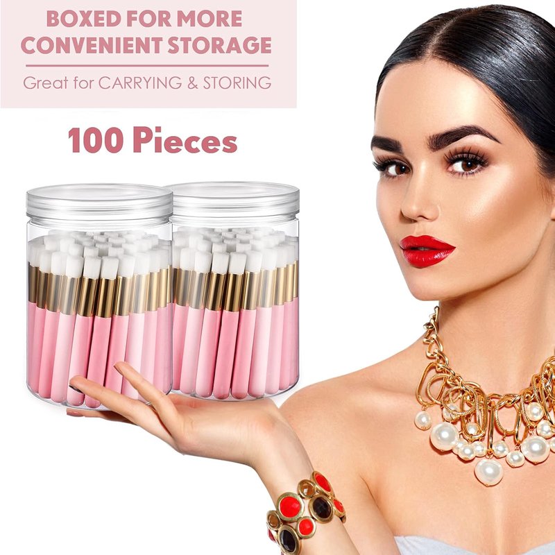 Lash Cleansing Bath Brushes - 100 Pieces Eyelash Extension Cleanser with Container | Pink Cleaning Supplies