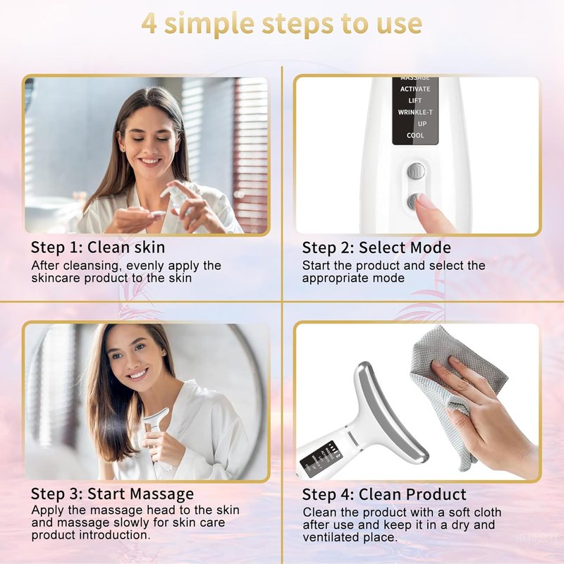 Red Light Therapy Device for Face & Neck - 4 Color LED Skin Care Tool | Micro-Current Vibration, Hot & Cold Functions