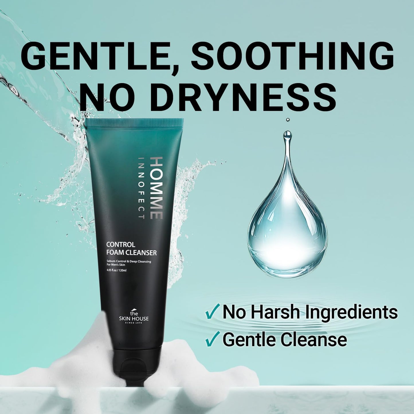 The Skin House Homme Innofect Korean Face Wash for Men, Oil Control Foam Cleanser, Pore Cleansing K-Beauty Daily Facial Wash [120ml/4.05 fl.oz]
