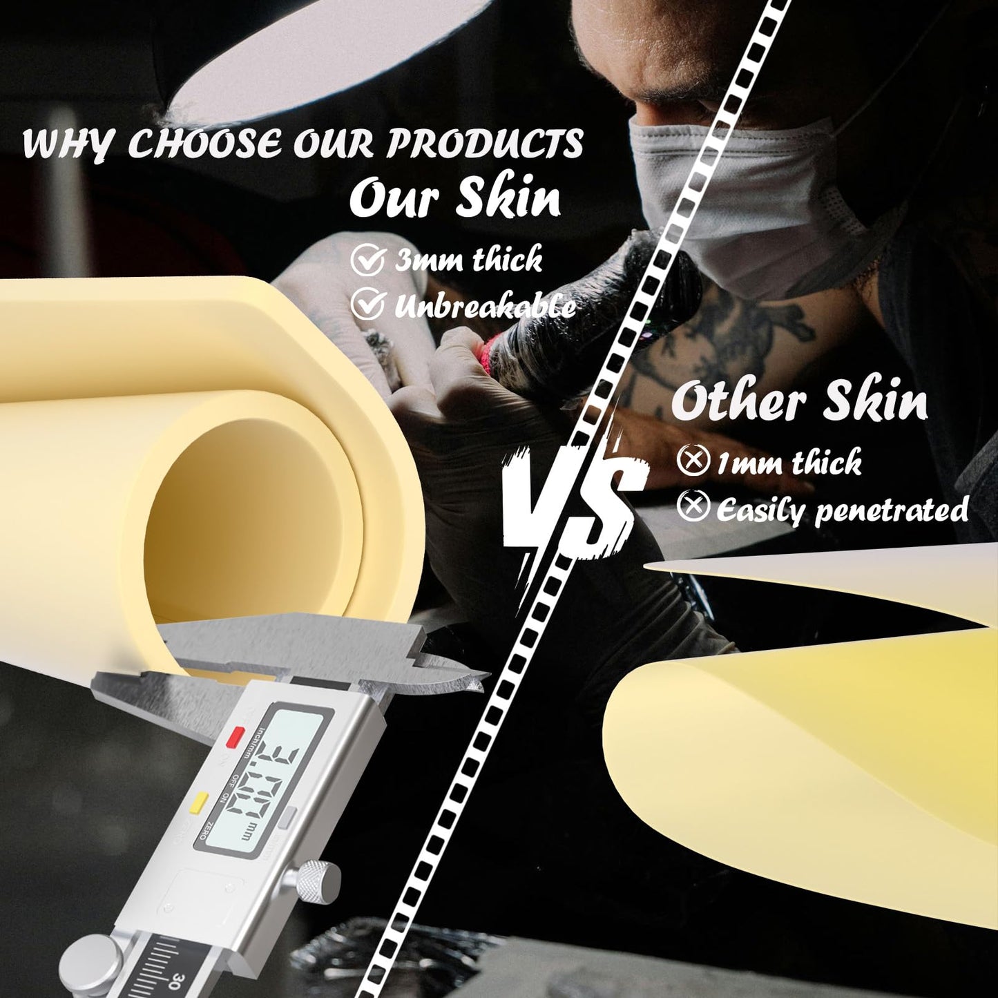 3mm Tattoo Practice Skin, 6Pcs 12x8" 3mm Thick Silicone Fake Skin Blank Double Sides Soft Skin, Tattooing Microblading Eyebrow Lip Practice Sheet for Beginners and Artists (6Pcs I 3mm)