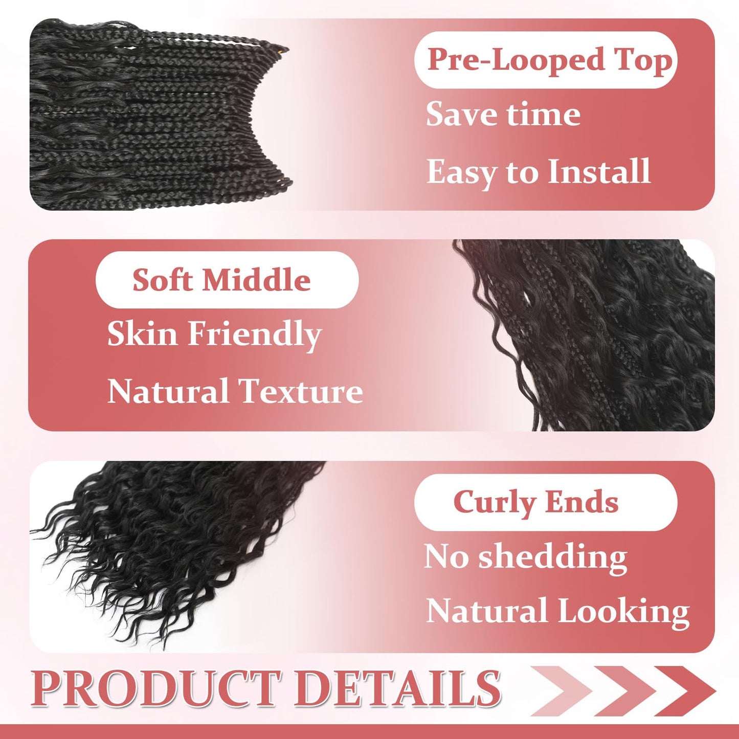 9 Packs Boho Box Braids Crochet Hair 18 Inch Pure Protein Fiber Similar to Human Hair Goddess Box Braids Crochet Hair With Curly Ends Pre Looped Bohemian Braid Hair Extension For Women(18 Inch,1B#)