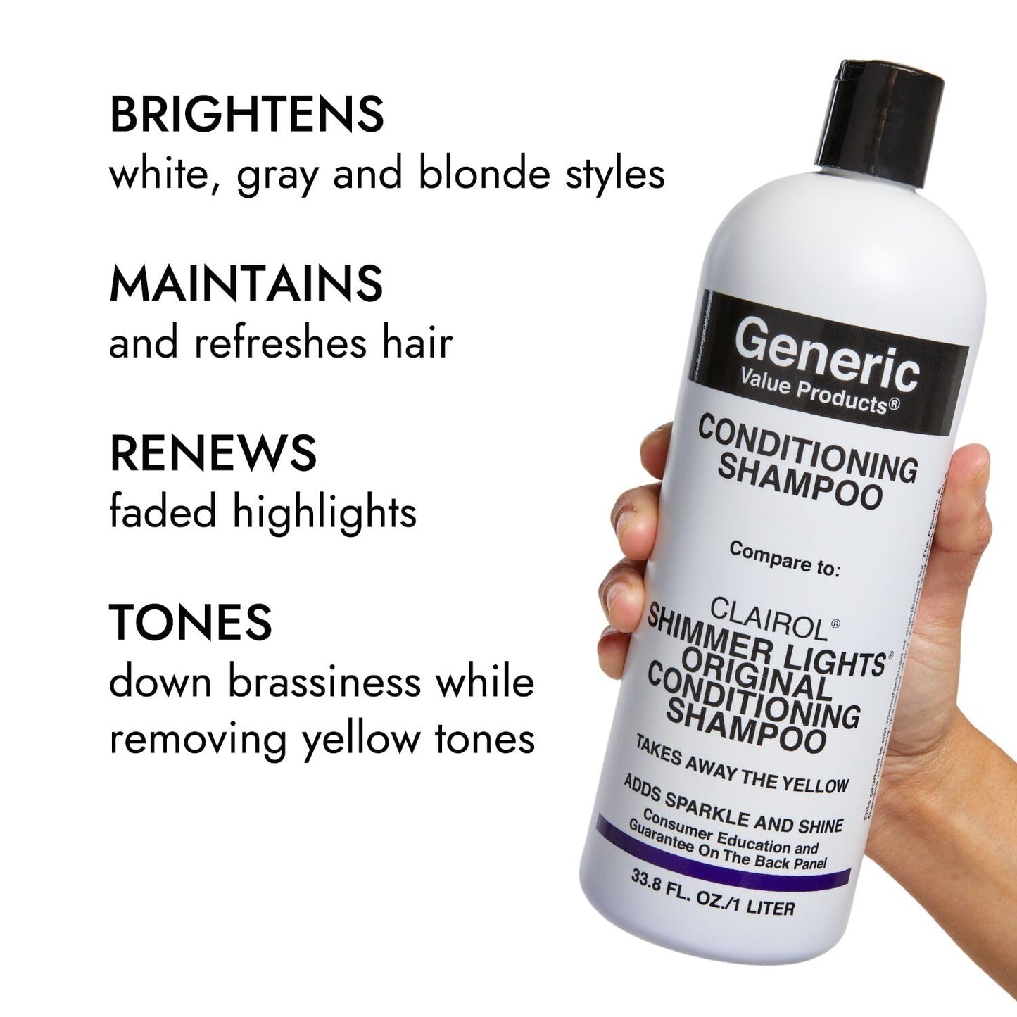 Generic Value Products Conditioning Purple Shampoo, Tones Down Brassiness, Brightens and Refreshes Faded Highlights, Removes Yellow Tones, 33.8 Oz