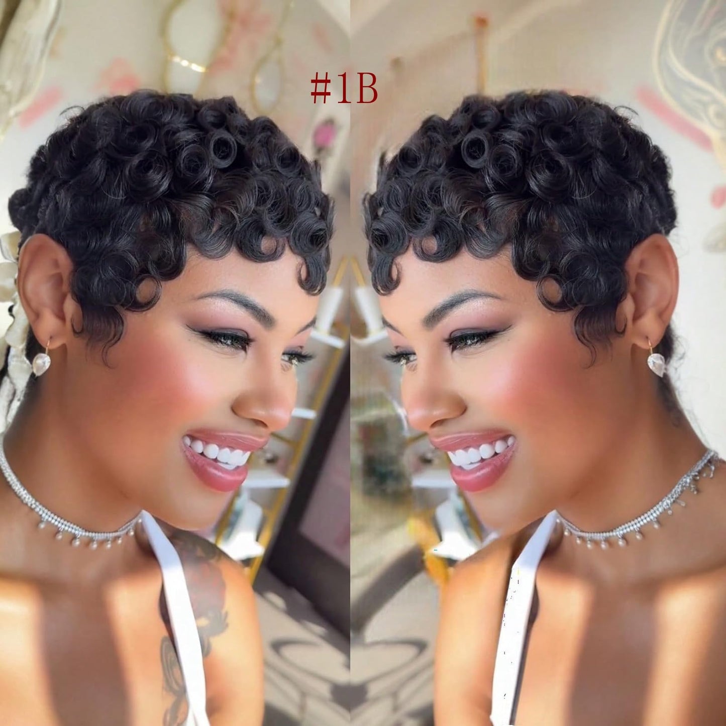 TotoTwinkle 613 Pixie Cut Wig,Short Curly Pixie Wigs Human Hair for Black Women,Full Machine Made,Blonde Glueless Wigs,150% Density For Daily Use Wear and Go Wig (#613, 6 inch)
