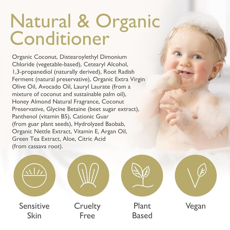 Organic Baby & Kids Conditioner - Gentle Vitamin-Rich Formula for Sensitive Scalps | 12oz (Honey Almond, Pack of 2)