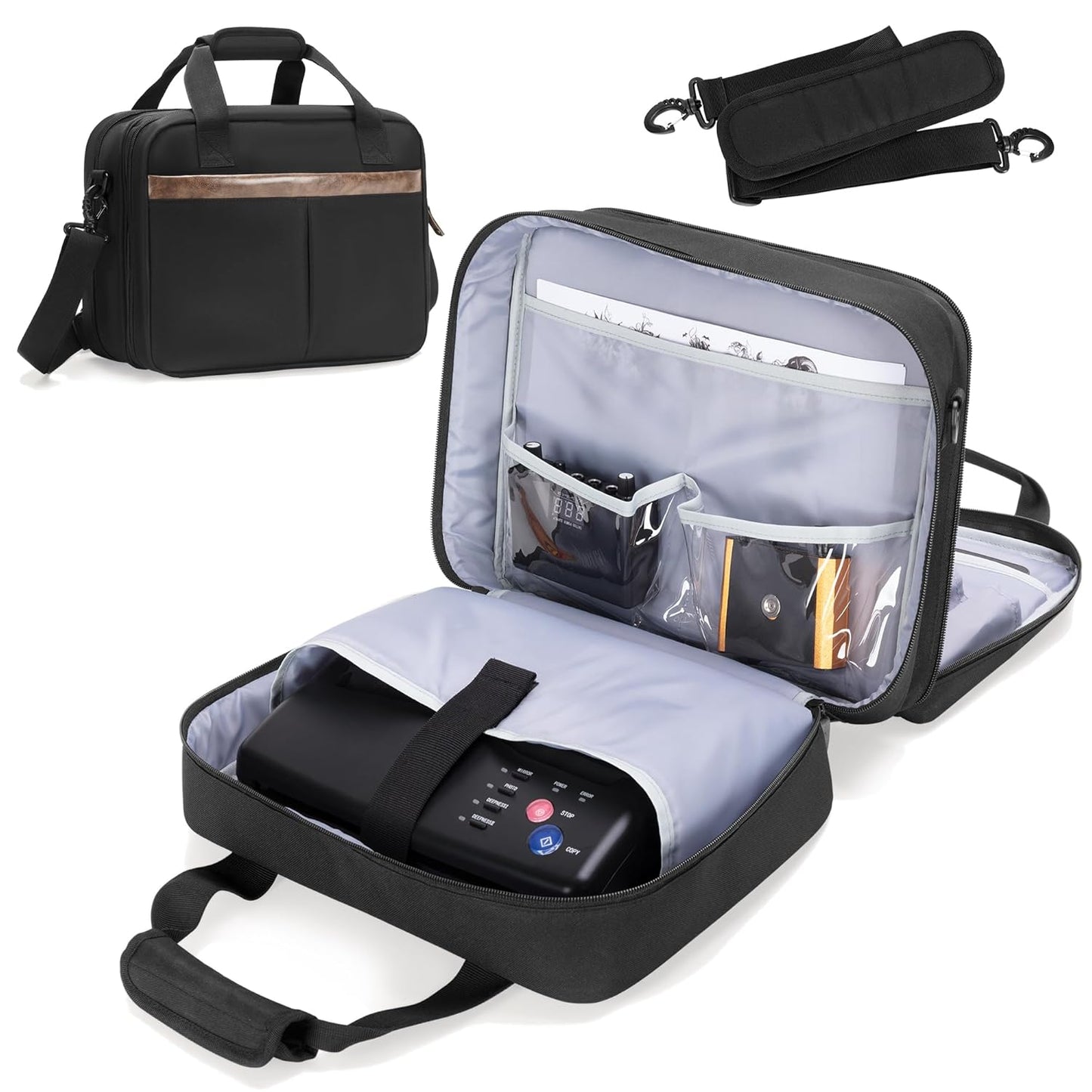 Tattoo Supplies Carrying Case - Double-Layer Travel Bag for Stencil Printer & Ink | Fits 24 Bottles, Guns, iPad - Black