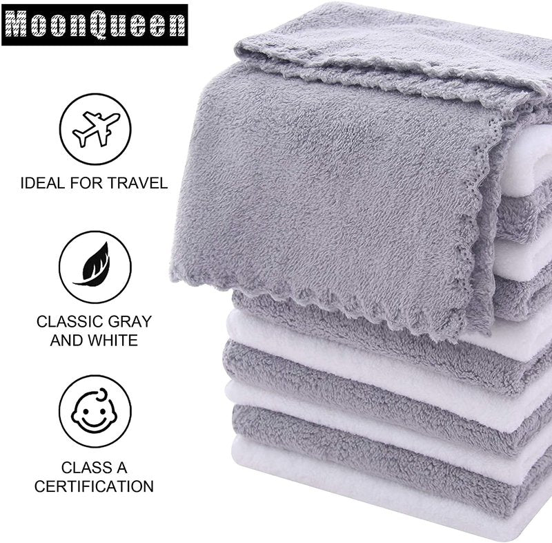 Moonqueen Microfiber Face Towels - Soft Makeup Remover Cloths | 30 Pack, White-Grey