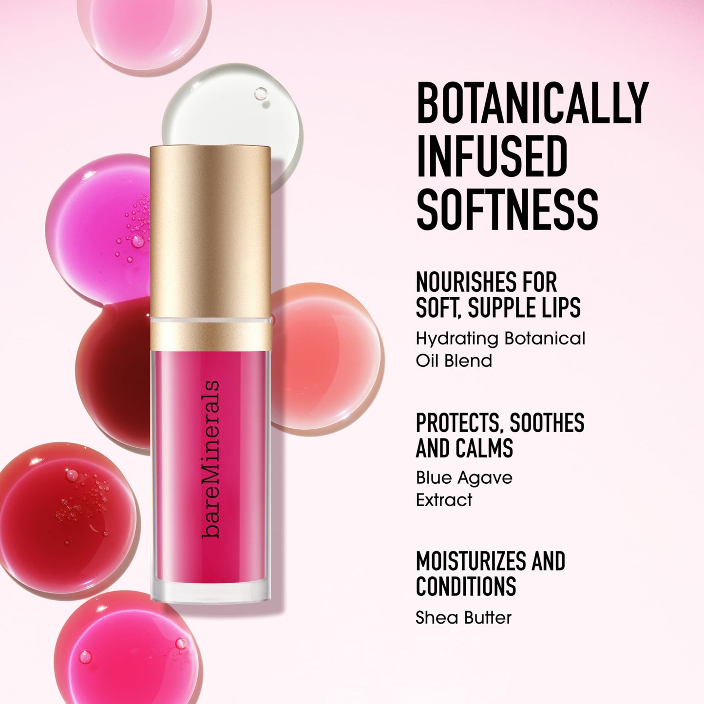 bareMinerals Nourishing Lip Oil, Ultra-Hydrating, Non-Sticky & High-Shine, Clean & Vegan Formula with 9 Botanical Oils & Hyaluronic Acid for Soft, Smooth Lips