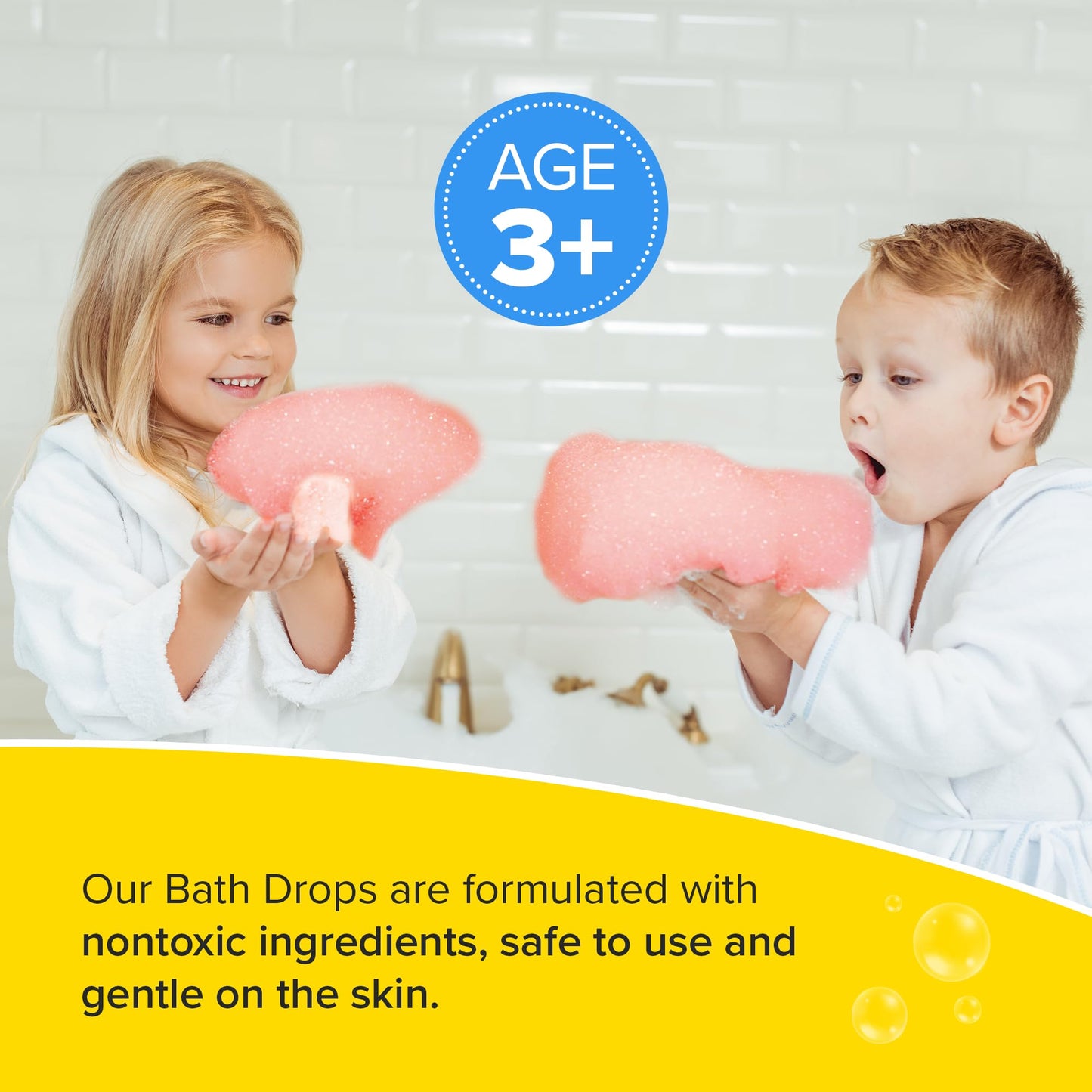 Kid Made Modern Bath Color Tablets for Kids - 450 Non Toxic Bath Drops for Toddlers Blue, Yellow, Pink, and Purple Bathtub Color Fizzies Tablets - Fun & Mini Bath Bombs (150 Count / 3 Pack - Ages 3+)