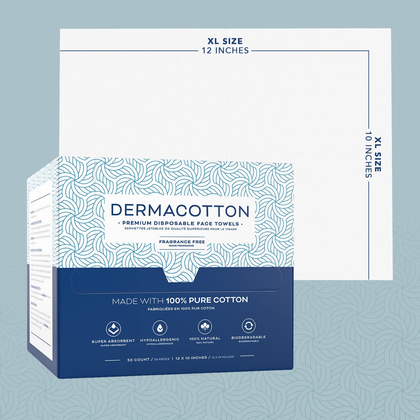 DERMACOTTON X-Large Cotton Disposable Face Towels – 100 Count Extra Large Disposable Wash Cloths for Face Washing, Makeup Removal & Acne Care | Ultra Soft, Hypoallergenic & Fragrance-Free