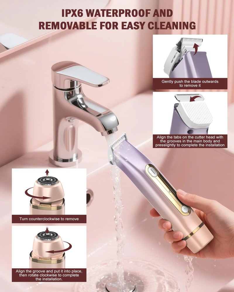 HUIJUTCHEN Bikini Trimmer for Women - 2 in 1 Dual Head Bikini Shaver, Painless Electric Razors for Silk Skin, Ceramic Blade, Waterproof Wet & Dry Use Body Hair Removal for Trip（Purple）