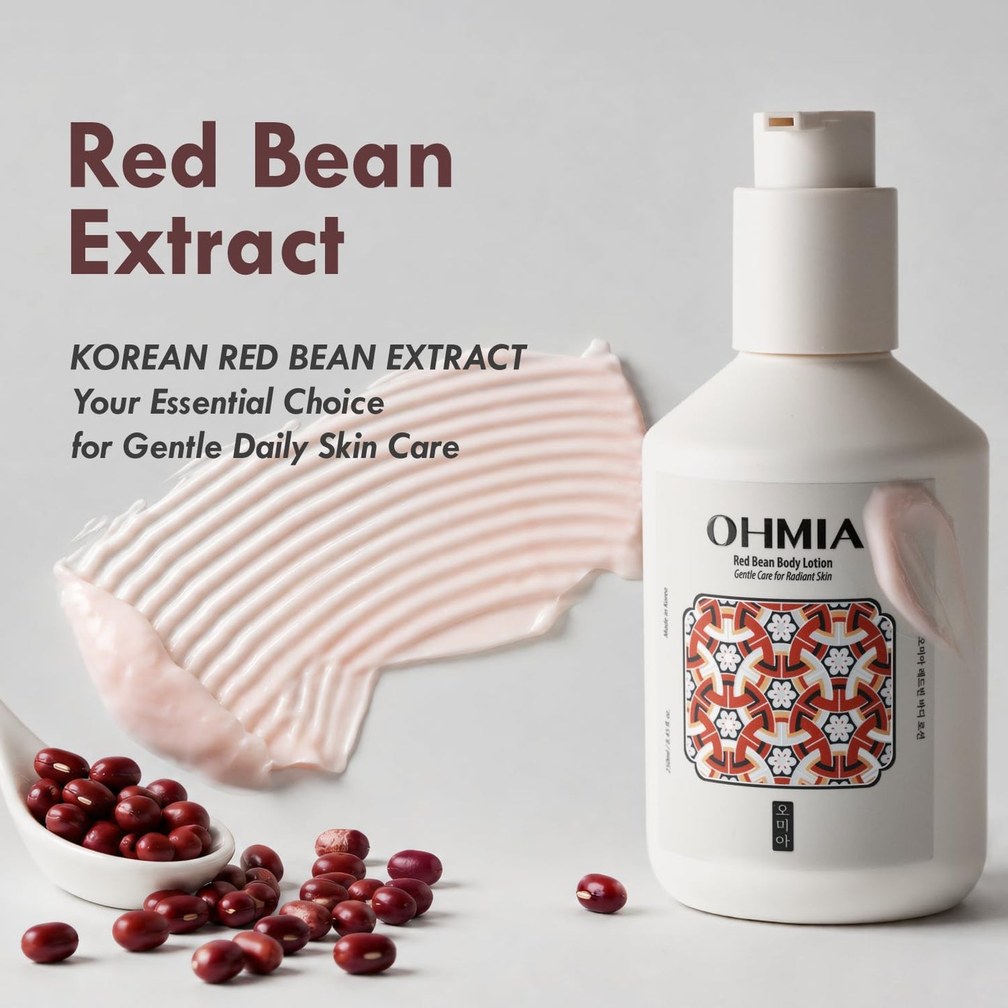 OHMIA Korean Red Bean Body Lotion - 24-Hour Hydrating Moisturizer for Dry Skin with Peptides & Hyaluronic Acid for Smooth Sensitive Skin Women & Men - Vegan & Cruelty-Free - 8.45 fl oz
