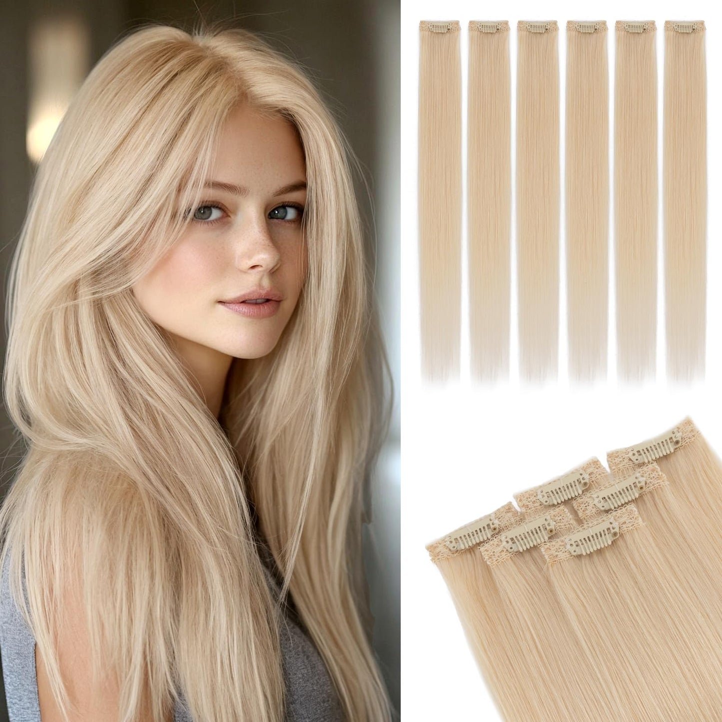Rich Choices Real Human Hair Clip In Extensions-6 Pcs Single Clip Design-100% Remy Hairs Invisible Clip in Extensions for Thin Hair-Seamless Hairpieces for Women/Men-14 Inches #60 Platinum Blonde