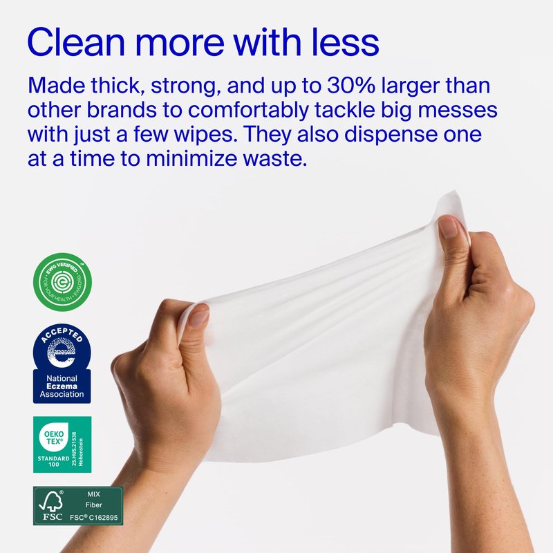 Coterie Baby Wipes for Sensitive Skin, Plant-Based and Plastic-Free Fibers, 99% Water, Hypoallergenic, pH Balanced, Unscented, Clean and Gentle Baby Essentials, 4 Standard Packs & 8 Travel Size Packs