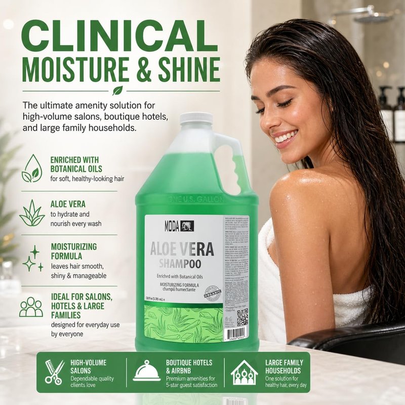 MODA Shampoo - Moisturizing Shampoo for All Hair Types - 128Oz, Professional - Deeply Cleanses and Conditions, Strengthens, Restores and Shine your Hair (Aloe Vera)