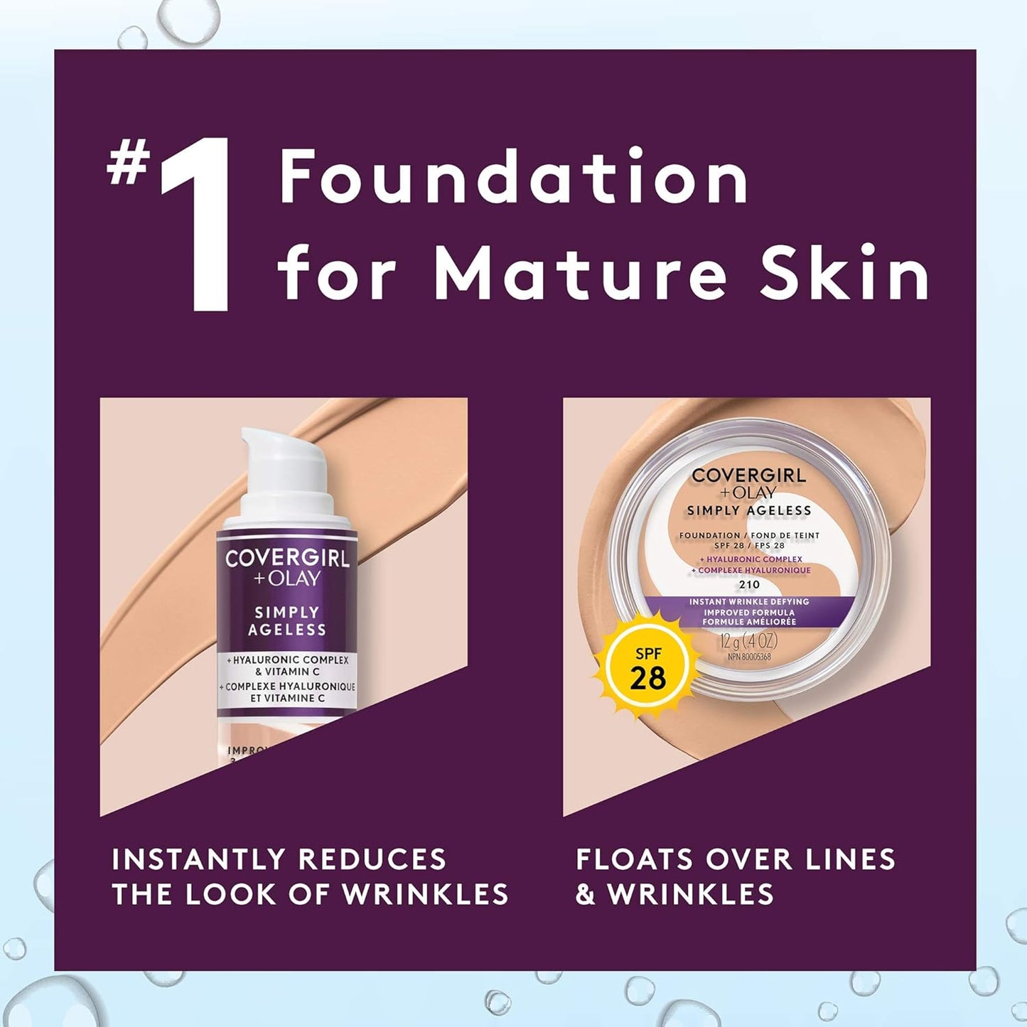 CoverGirl Simply Ageless Foundation - Buff Beige 225 | 0.40 Oz for Youthful Glow