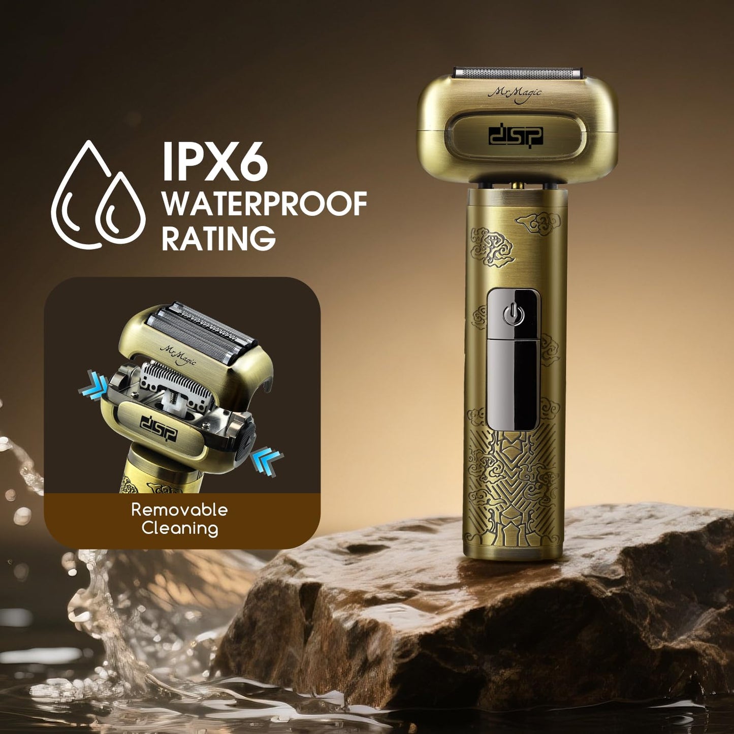 DSP Mini Electric Foil Shaver for Men, Portable Travel Razor with LED Display, Close Shaver Stubble Trimmer, IPX6 Waterproof Cordless Rechargeable Shaver for Face, Travel Lock, Bronze