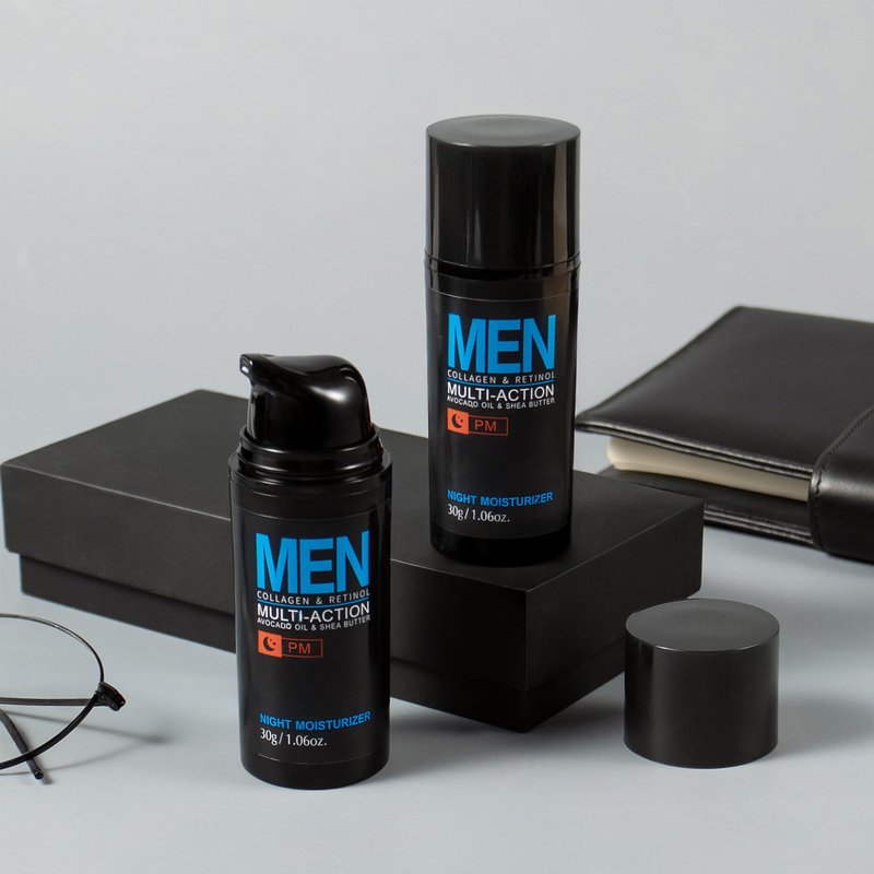 MIESCHER Men Hydrating Night Cream, Daily Moisturizer with Collagen & Retinol, Oil Control, Firm & Lift Hydrating Cream for Face & Body, Reduce Fine Lines, Strengthen Skin Barrier, 1.06 oz.