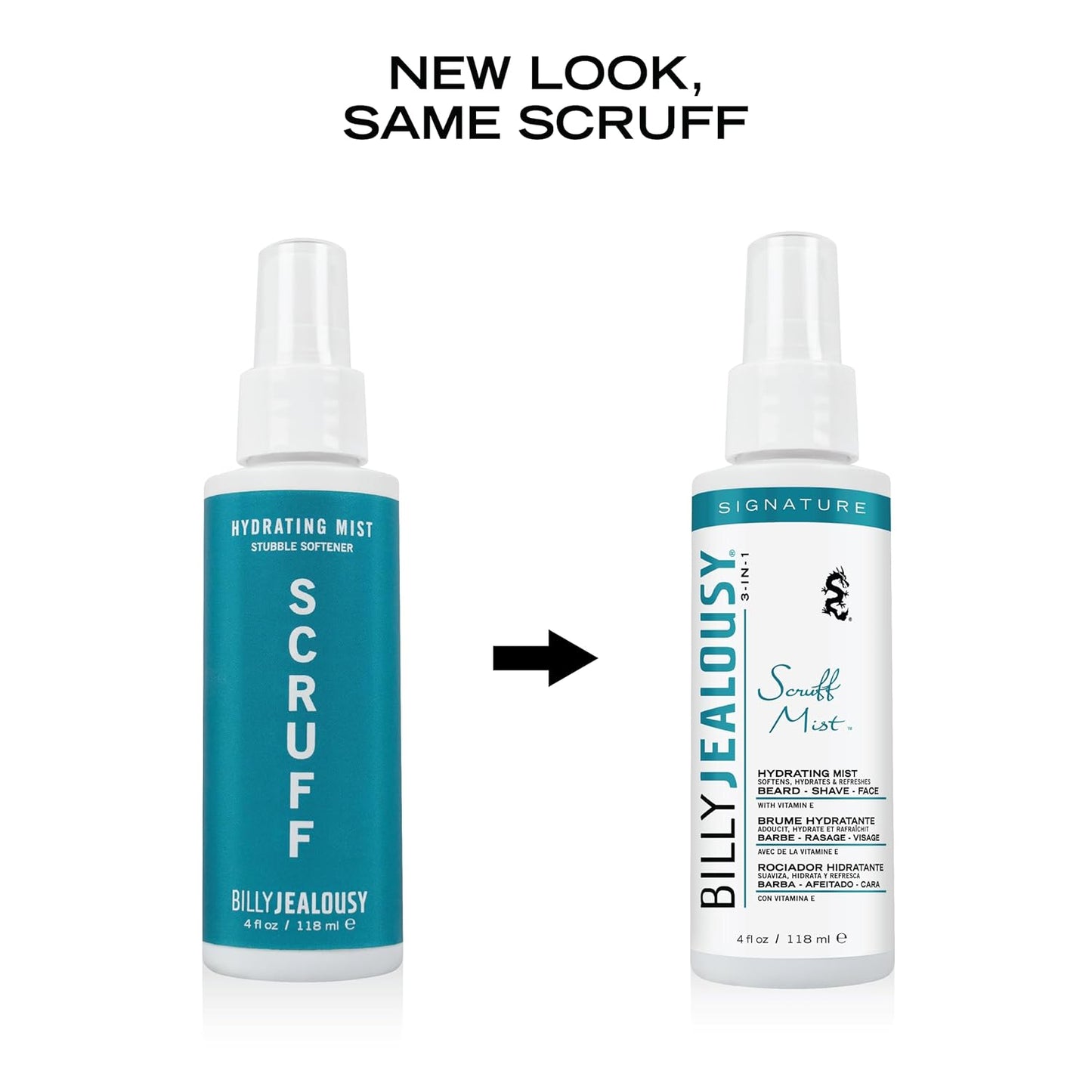 Billy Jealousy Signature Scruff Mist - 3-in-1 Hydrating Beard, Shave & Face Spray with Vitamin E | Soften Stubble & Promote Healthy Beard Growth, 4 Fl Oz