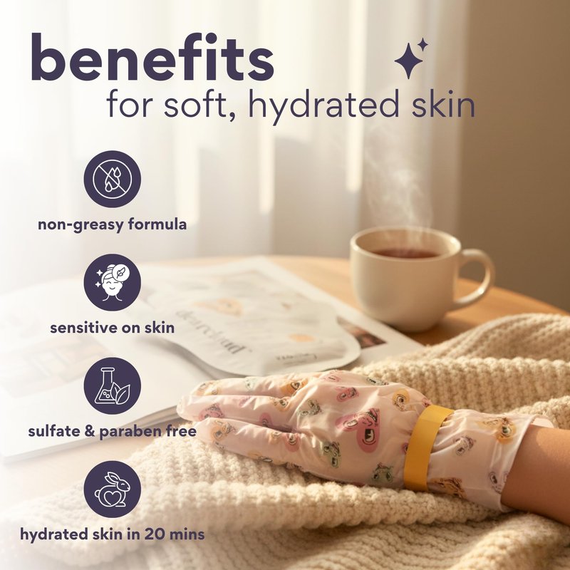 dearcloud Deep Moisture Hand Mask – Glycolic Acid & Shea Butter – Hand Mask for Dry Cracked Hands – Peach Honeysuckle (3 Pairs/ 6 Gloves)