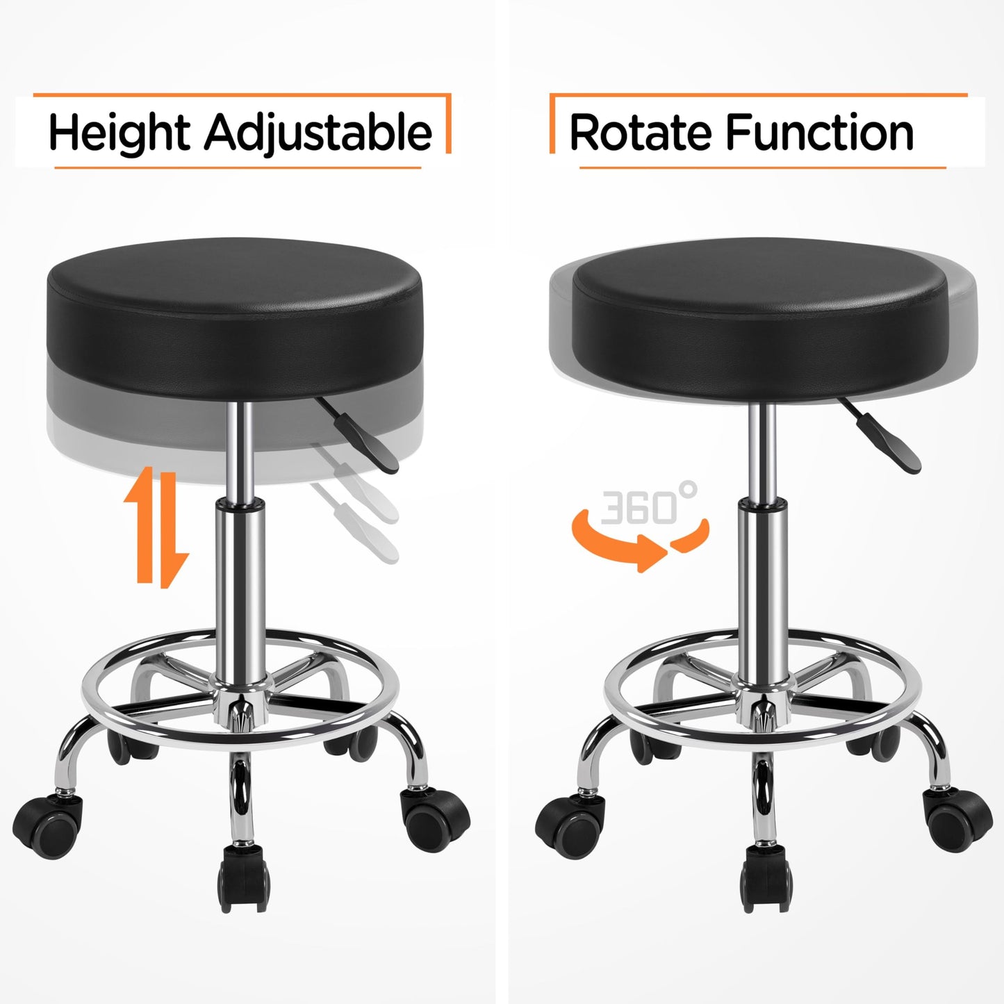 Yaheetech Adjustable Rolling Stool with Wheels Salon Spa Tattoo Chair Black