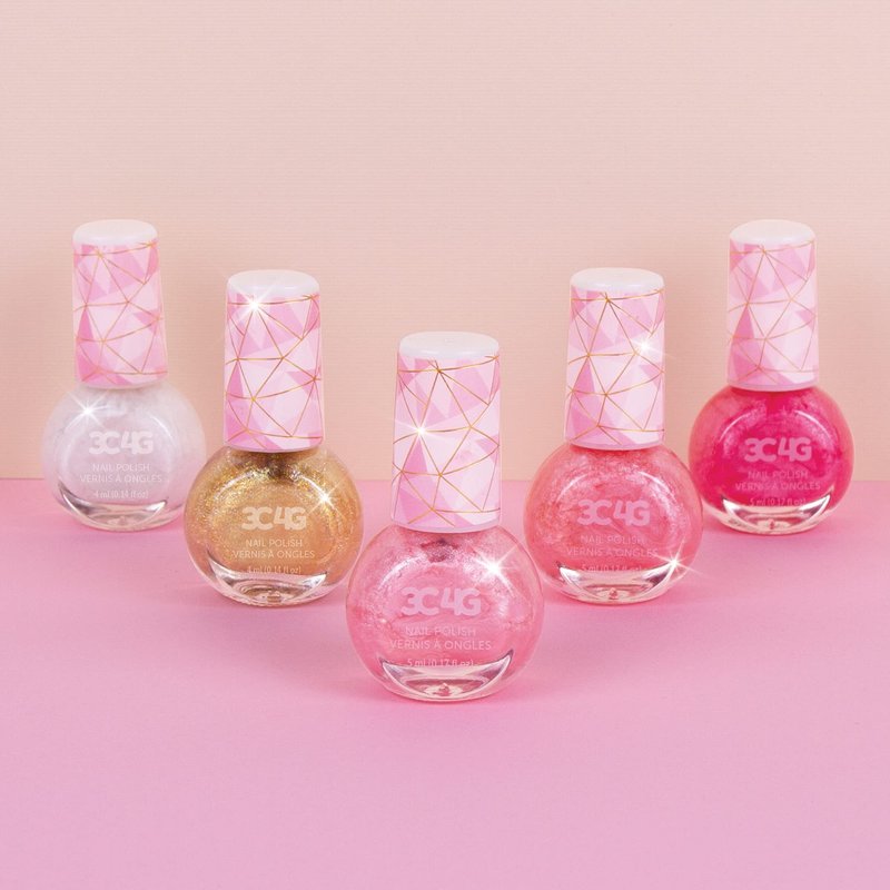 3C4G Pink and Gold Hexagon 5 Pack Nail Polish - Shimmer Nail Polish Set for Girls & Teens - Includes 5 Colors - Non-Toxic Nail Polish Kit for Kids - Ages 8+ by Make It Real