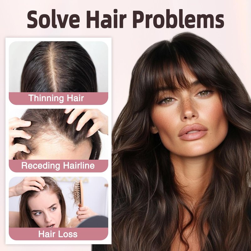 Wirctp Hair Toppers Bangs Hair Clip Real Human Hair 360°3D Cover Clip in Bangs for Woman with Thinning New upgraded realistic scalp Hairpieces for Daily Wear(Dark Brown)