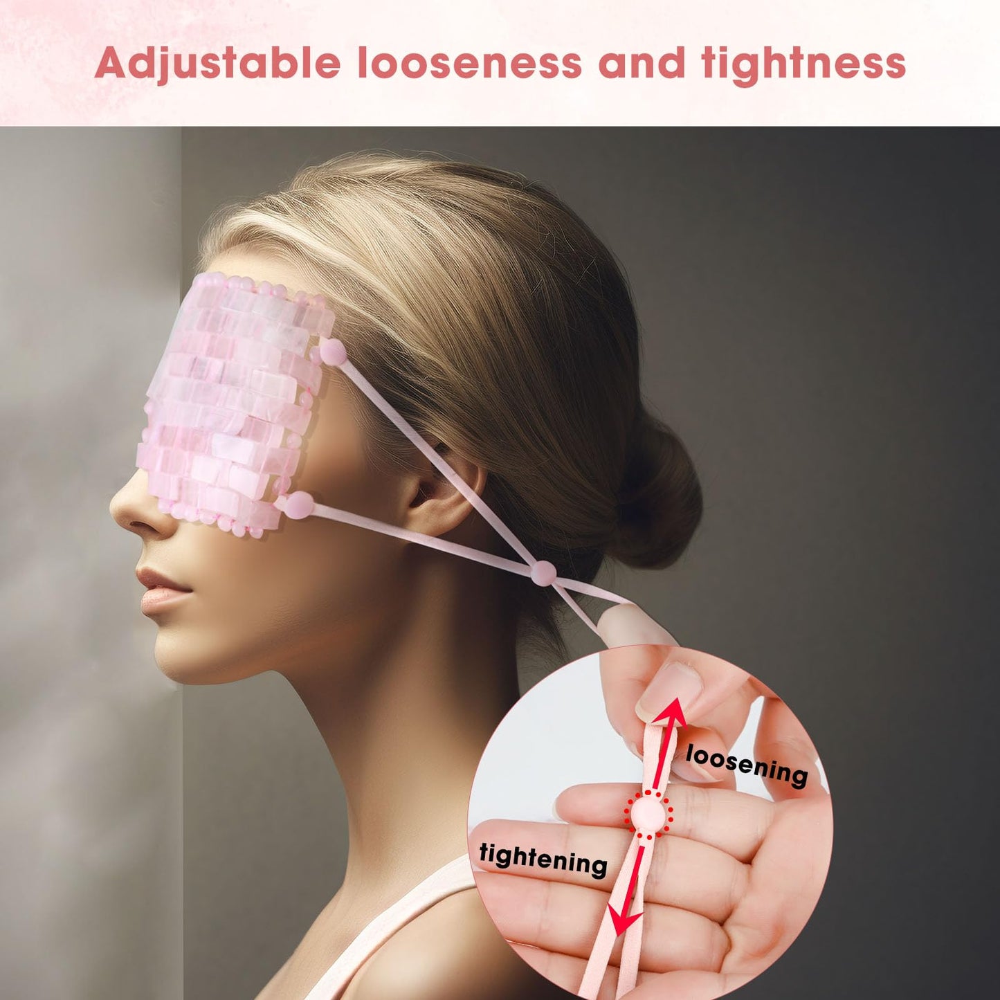 LazyGa Rose Quartz Eye Mask - with Adjustable Strap for face 100% Natural Gemstone Jade Sleep Mask for Hot & Cold Anti Aging Therapy