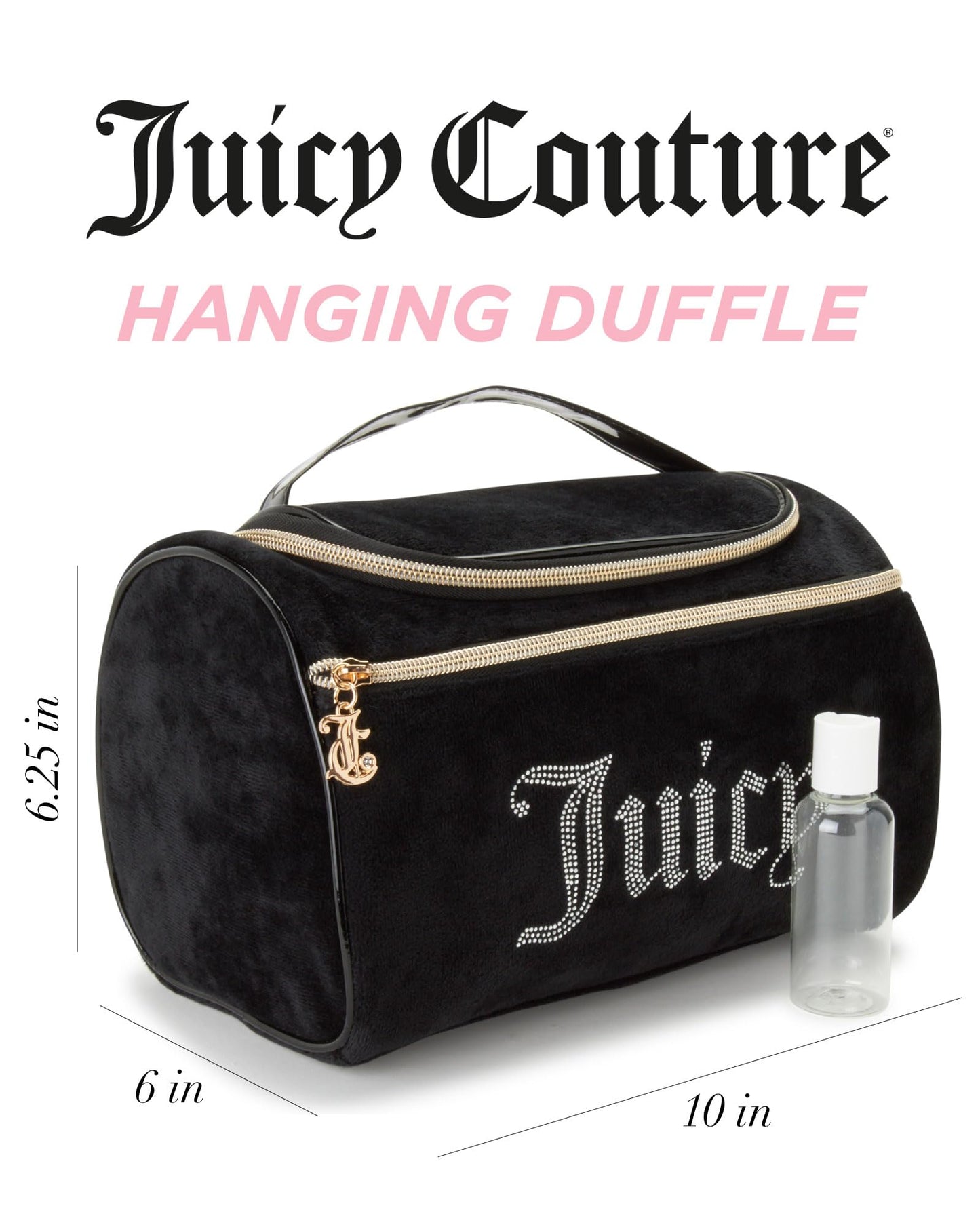 Juicy Couture Makeup Bag Cosmetics Organizer Travel Essentials Hanging Duffel Velour Rhinestones