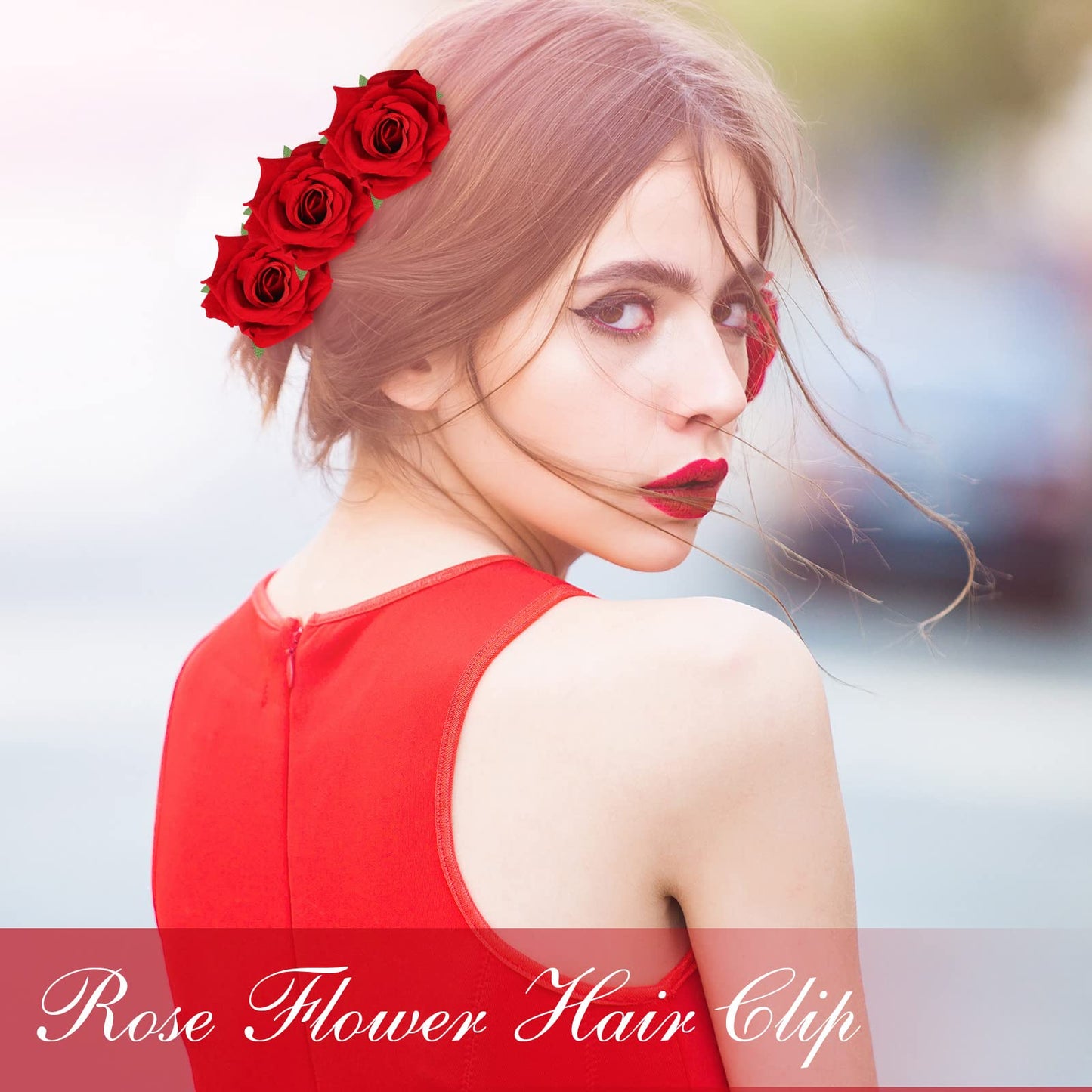 Batiyeer 24 Pcs Flower Hair Clips Rose Brooch Floral Hairpins 2.8" Flowers Hair Clips Headpieces Accessories for Flamenco Dancer Women Bridal Bridesmaid Wedding Party Violet Day Irish Festival(Red)