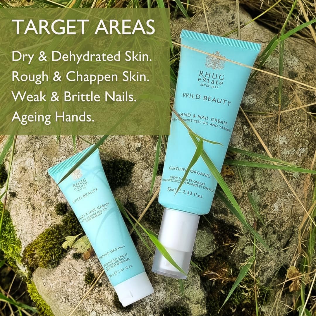 Rhug Wild Beauty - Hand & Nail Cream with Orange Peel Oil and Yarrow | Nourishing Moisturizer for Hands | 75ml | Made in the UK