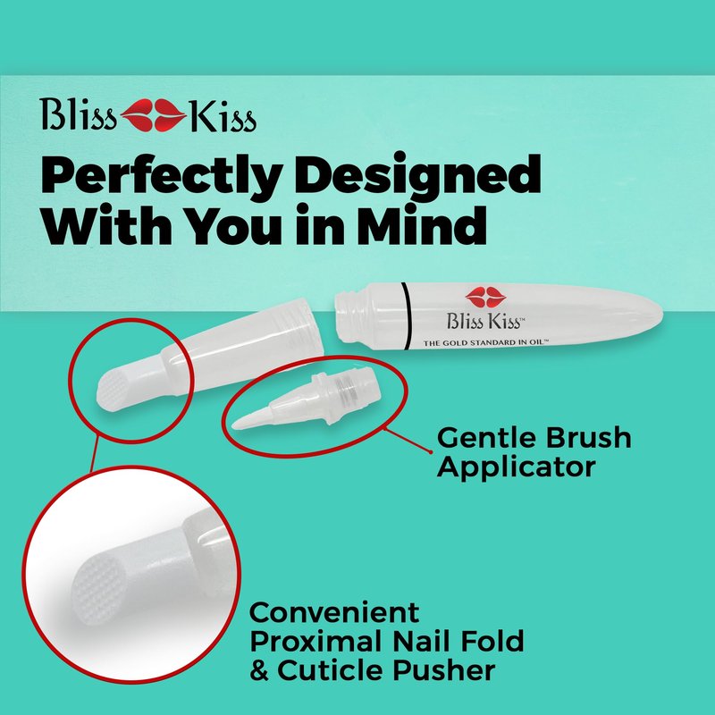 Bliss Kiss Refillable Cuticle Oil Pen with Cuticle Pusher for Nails | Empty 8 ml Nail Oil Pen with soft brush applicator | No Leaks 1-Pack