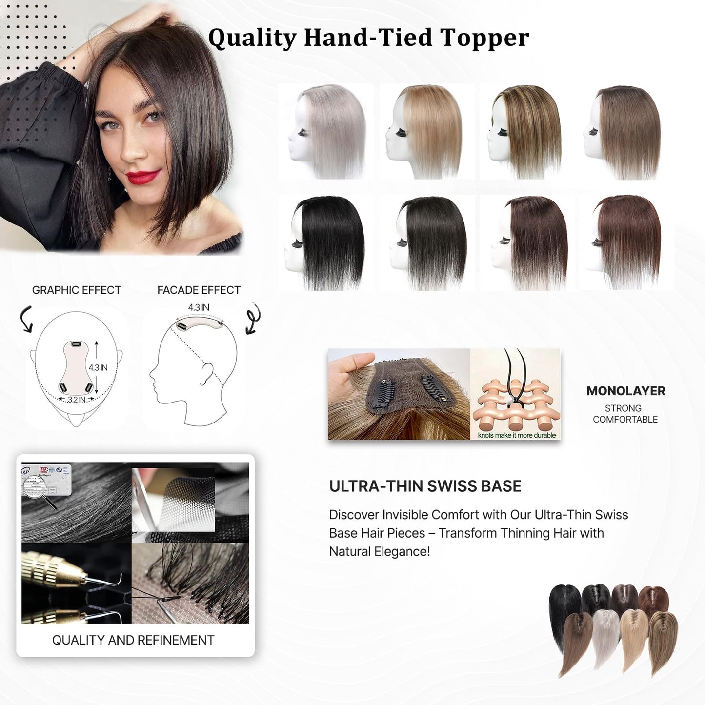 SHEIRIS Human Hair Toppers for Women, for Women with Thinning Hair Swiss Base, No Bangs, 10 Inch (#3)