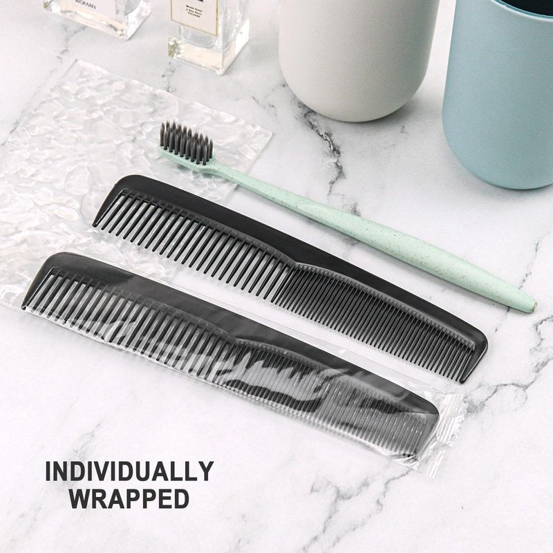 Gisdo Combs in Bulk Individually Wrapped, 300 Pack Black Plastic Double Tooth Hair Pocket Comb for Homeless, Charity, Care Pack