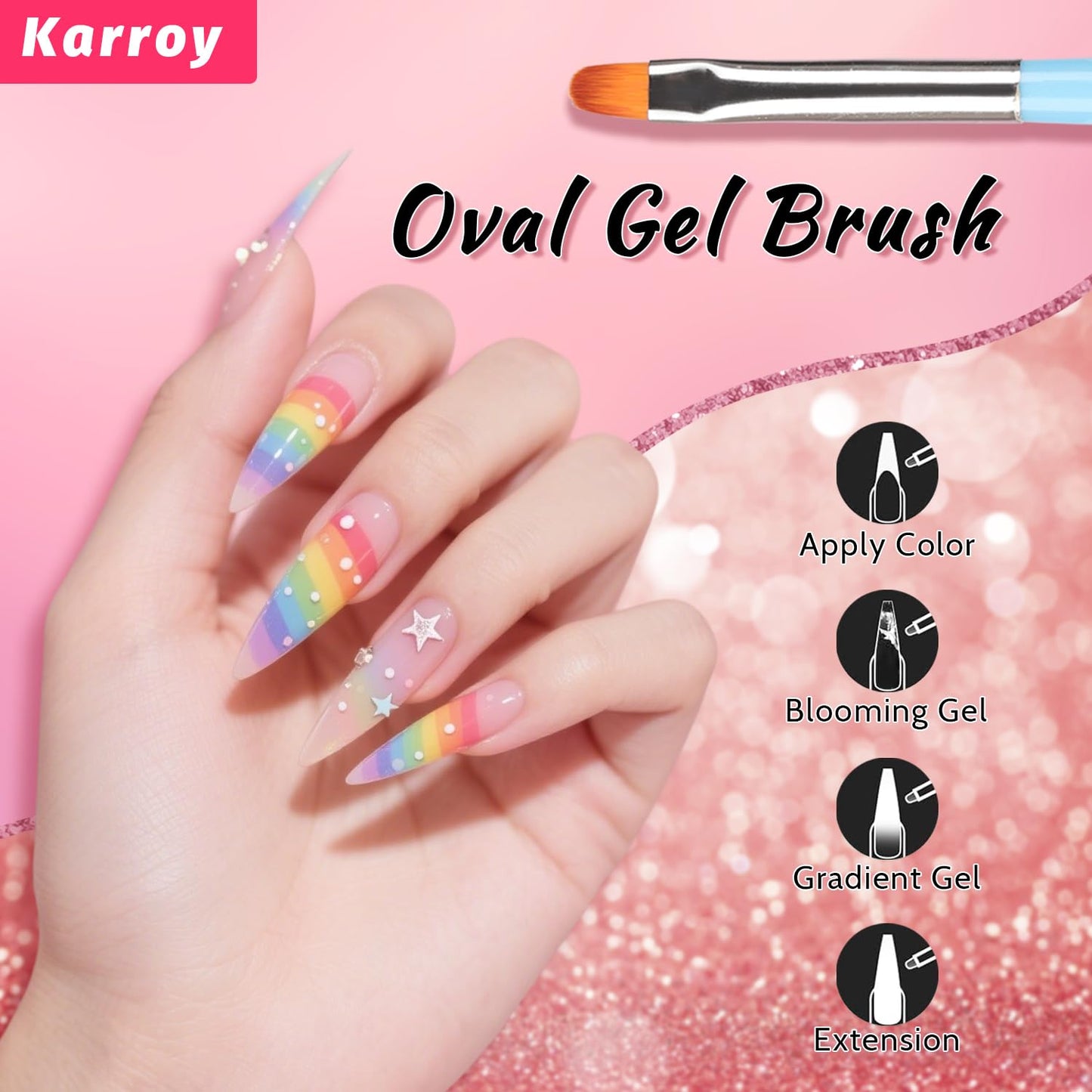 Karroy 100pcs Sponges with Grabber and Nail Art Brushes, Nail Tools Set for Ombre Gradient Nail Gel Painting Gel Kit Multifunctional Nail Brushes for Nail Design (Brushes Grabber Sponges)