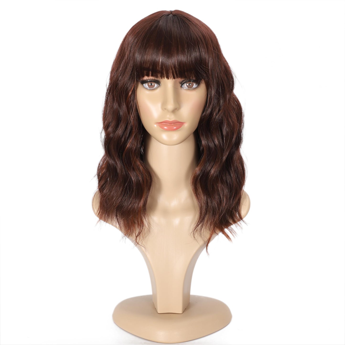 Ucubb Short Curly Wigs with Bangs for Women 14 Inches Wavy Bob Wig Synthetic Heat Resistant Fiber Wigs