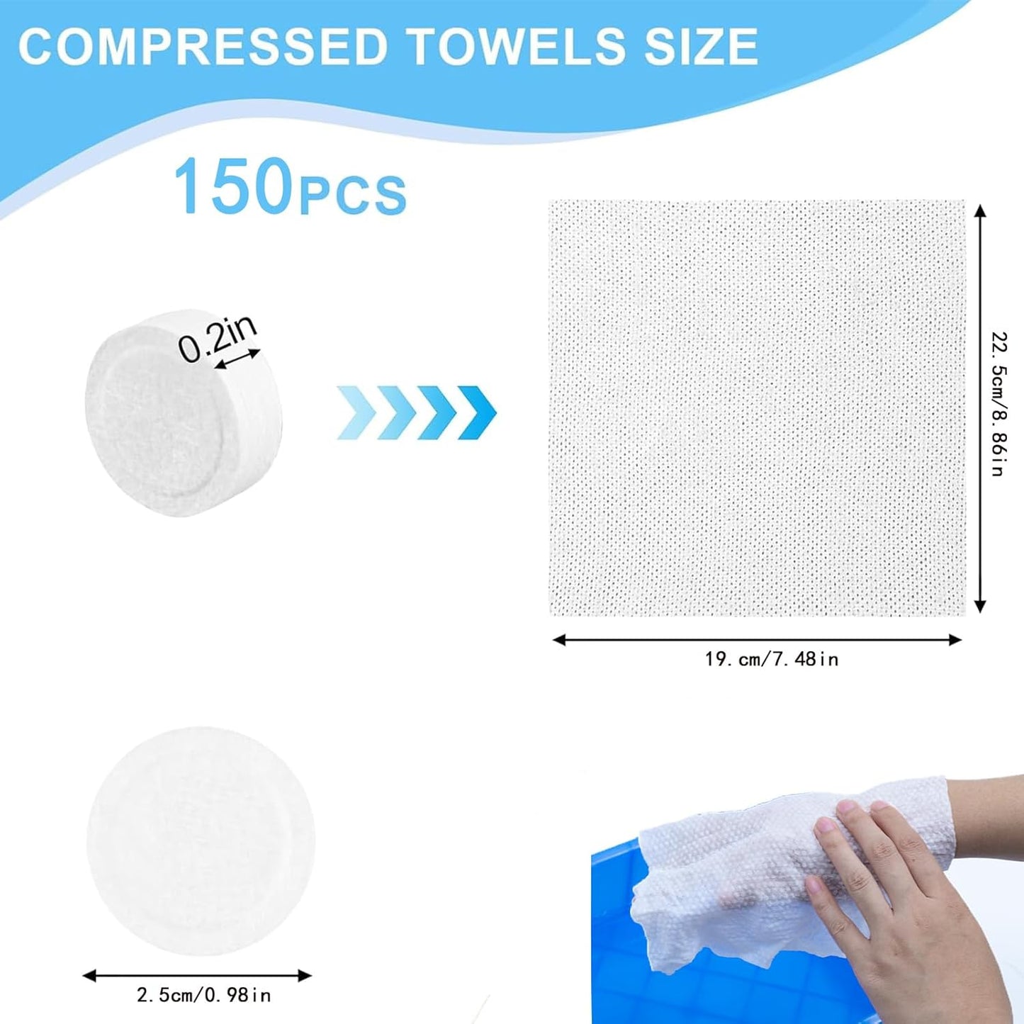 Compressed Towels - 150 Pcs Coin-Sized Disposable Face Towels | Soft, Absorbent, Biodegradable Washcloths for Travel & Skincare