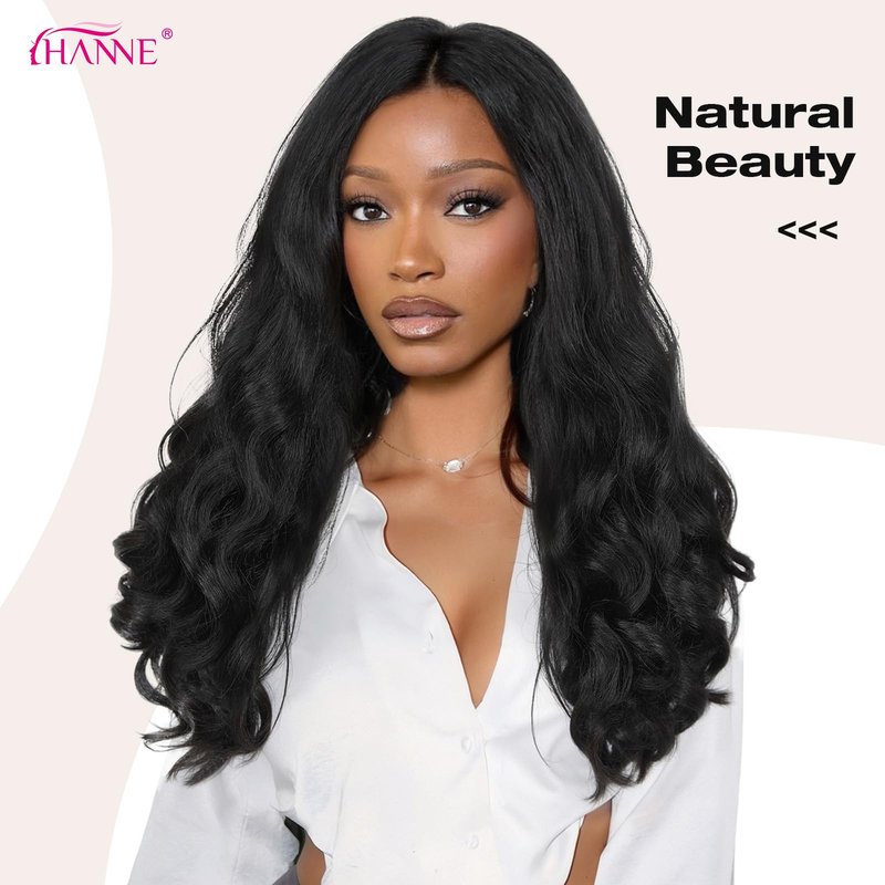 HANNE Yaki Curly V Part Wig U Part Synthetic Half Wigs for Black Women 22 Inch Heat-Resistant Hair Replacement Wig (Natural Black)