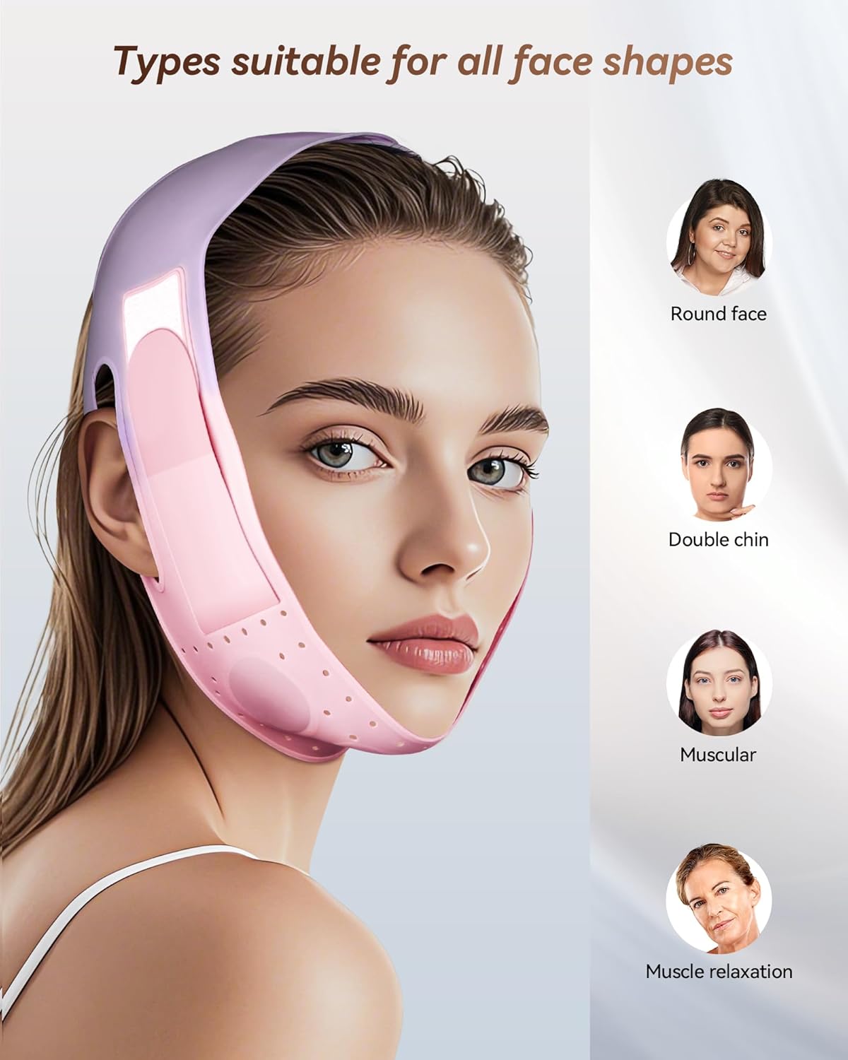 V-Line Sculpting Face Mask - Silicone Jawline Tightening Strap for Double Chin Reduction | Adjustable 23-27 Inches, Pink