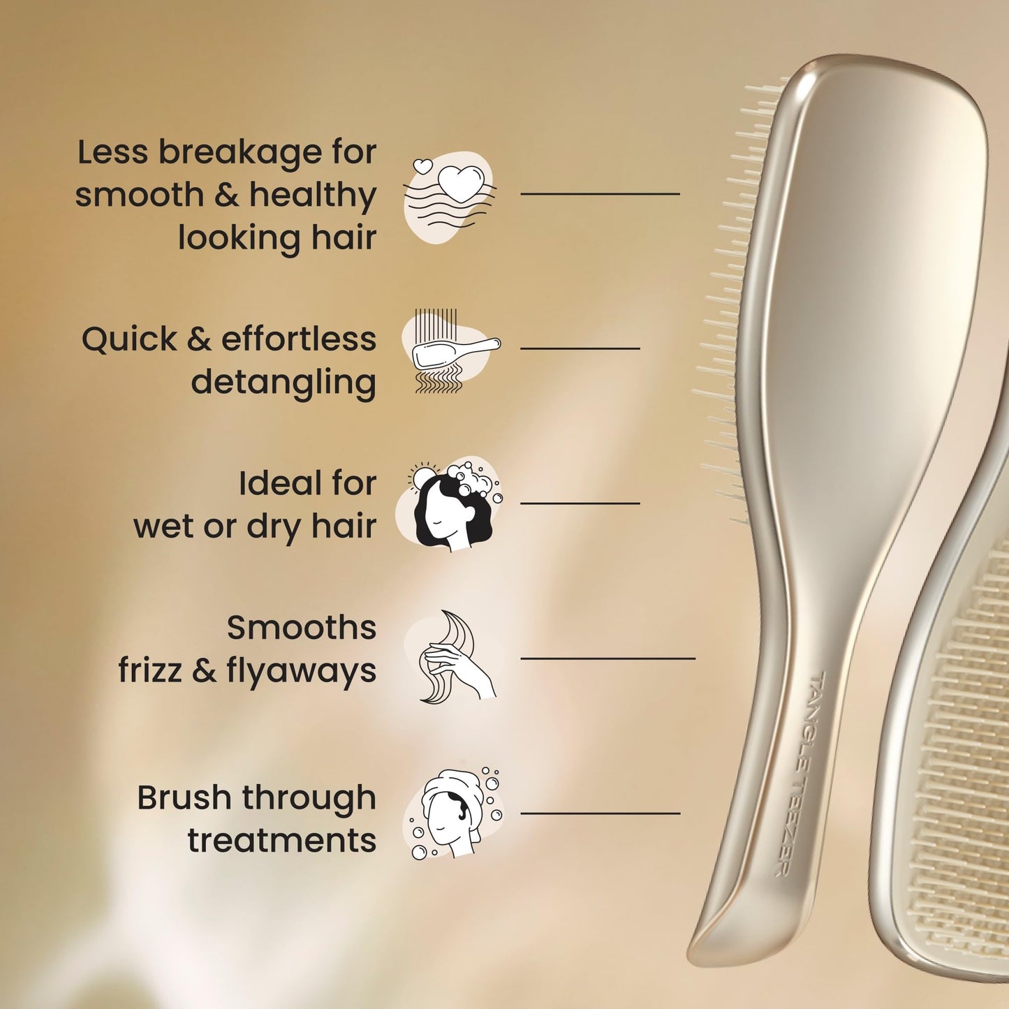 Tangle Teezer Chrome Ultimate Detangler Brush, Straight to Curly, Champagne