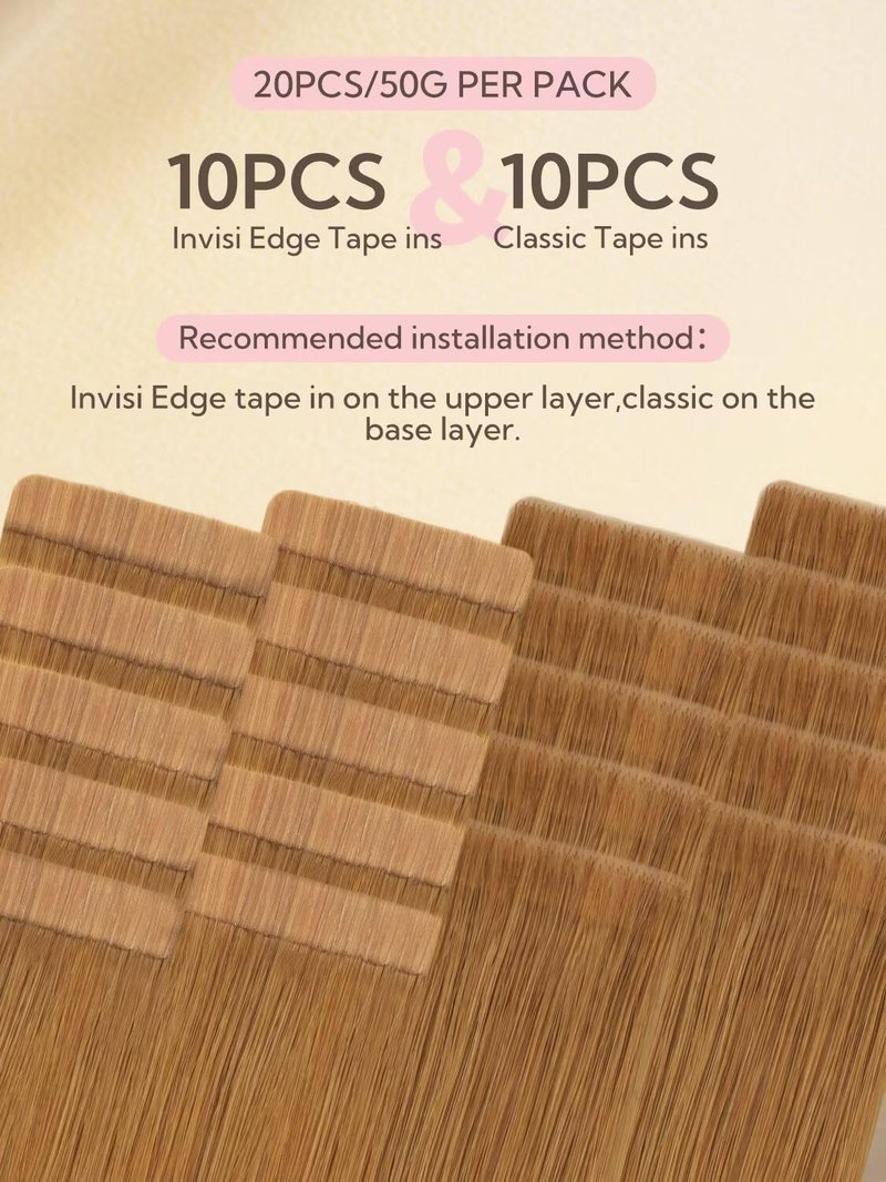 HOTBANANA Invisi Edge Tape in Hair Extensions Human Hair, 10inch 30g 10pcs Invisible & 10pcs Classic Auburn Ginger Seamless Tape in Hair Extensions Straight Injected