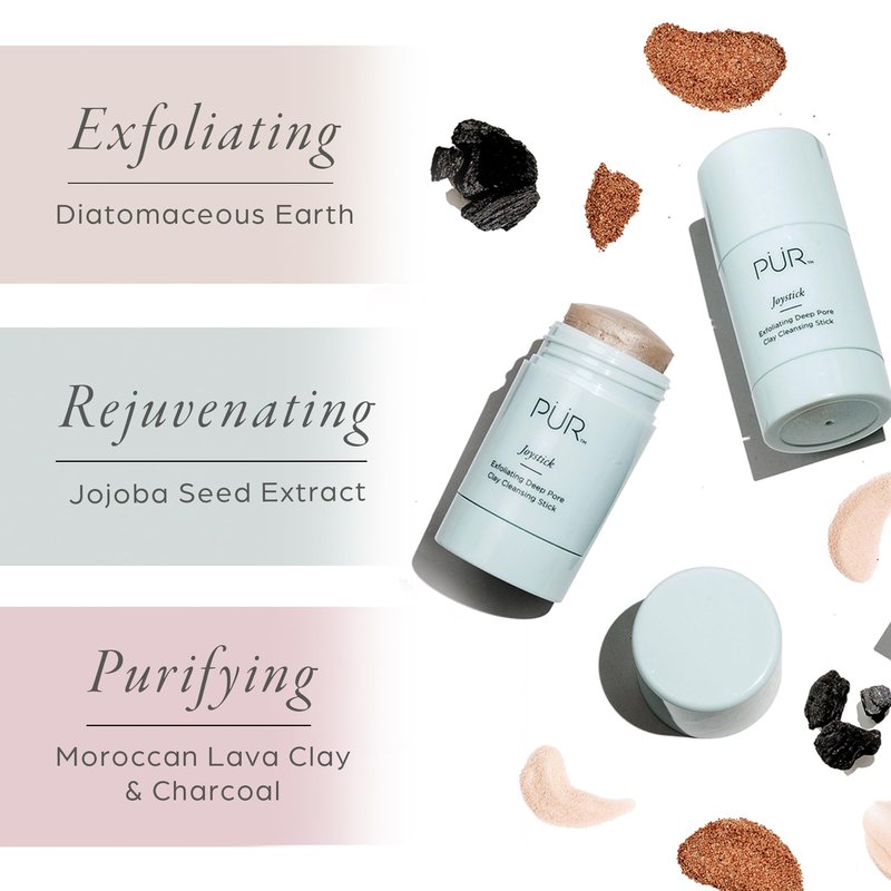 PÜR MINERALS Face Clay Mask Stick - Exfoliating Deep Cleanser Joystick Clay Mask for Pores & Blackheads - Facial Cleanser Skincare with Moroccan Clay & Charcoal Rejuvenates & Purifies Skin, Vegan