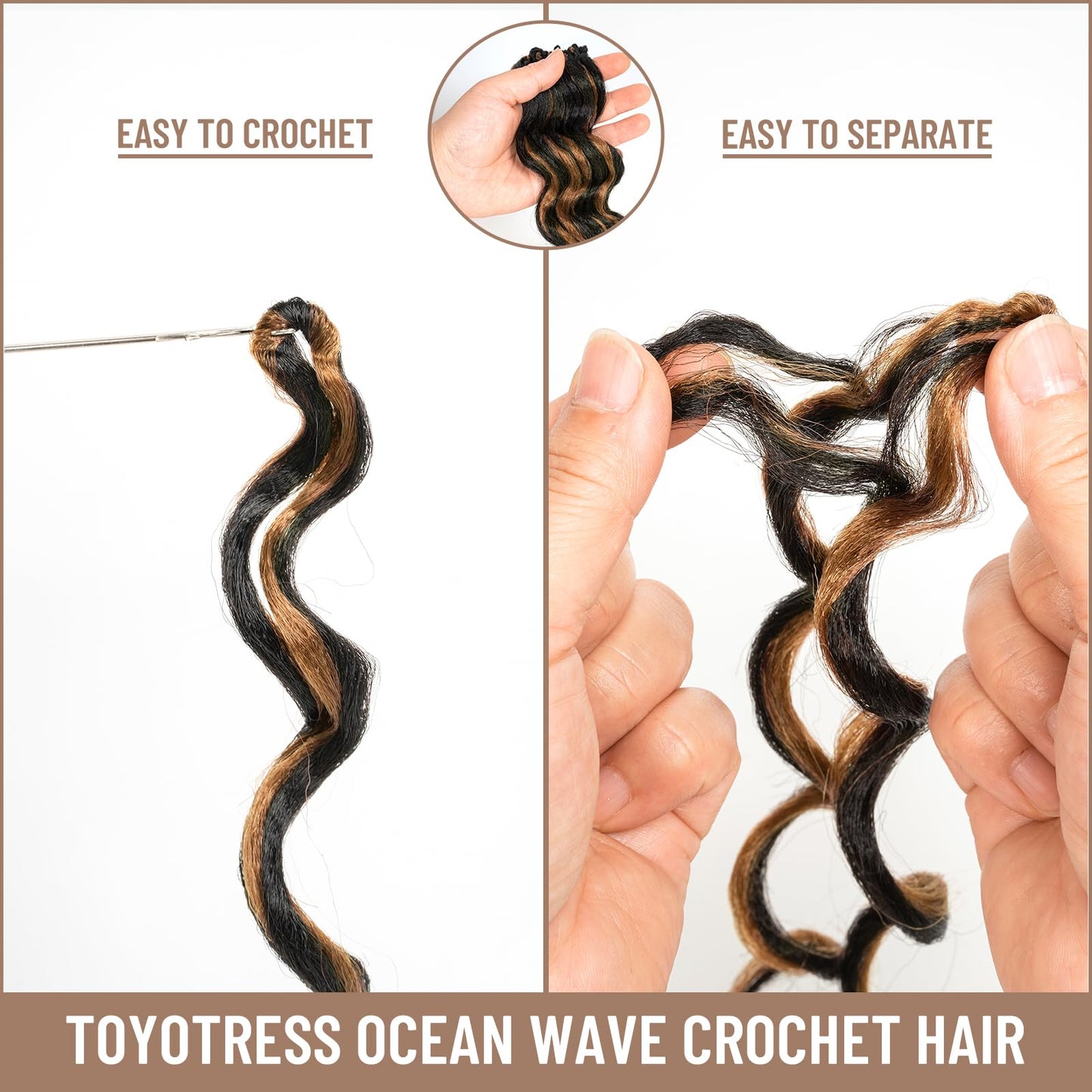 Toyotress Ocean Wave Crochet Hair - 16 Inch 8 Packs Blonde Highlight Ocean Wave Braiding Hair, Beach Curl Deep Twist Synthetic (16 Inch, P4/27-8P)