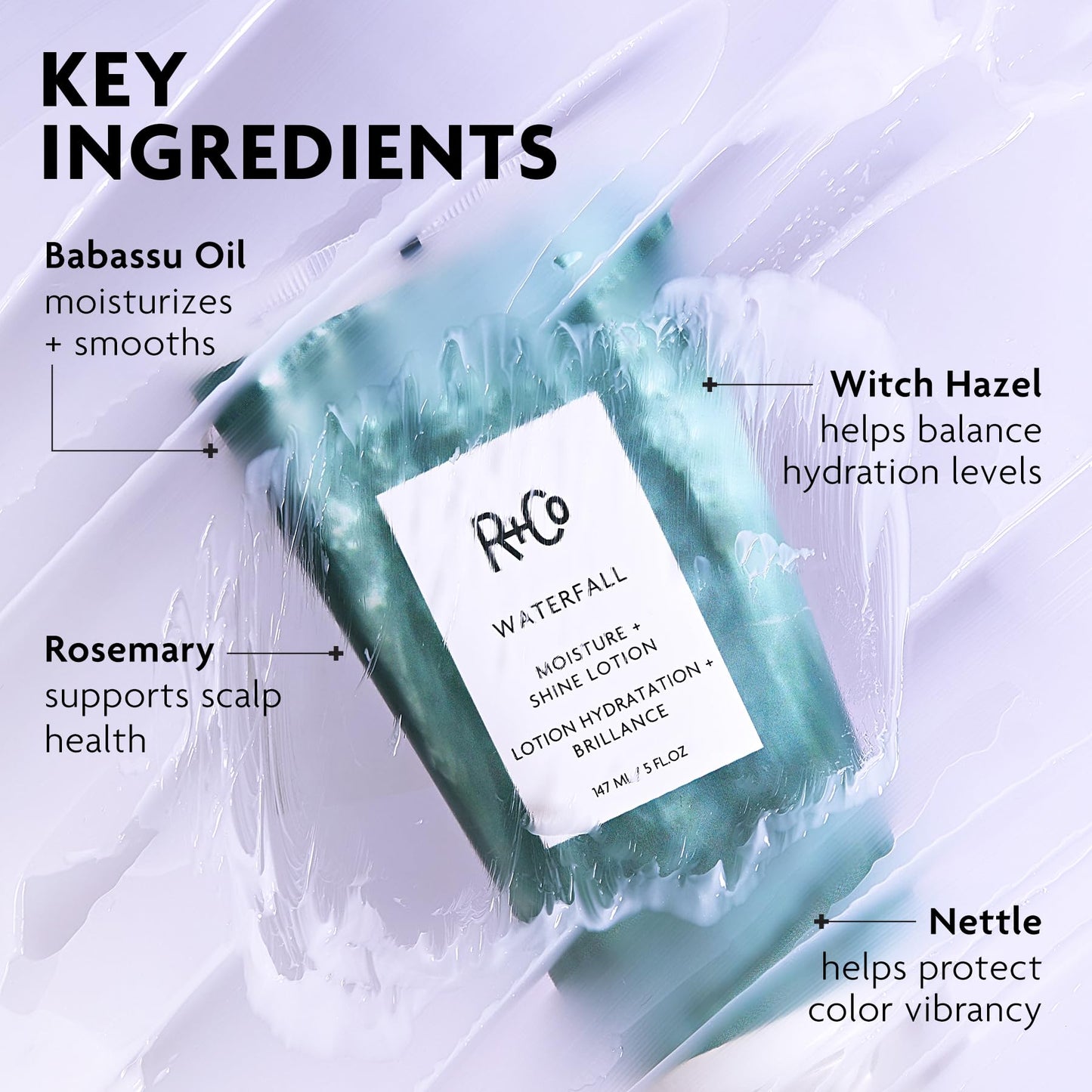 R+Co Waterfall Moisture and Shine Lotion | Lightweight Hair Hydration + Softness | Vegan + Cruelty-Free | 5 Fl Oz