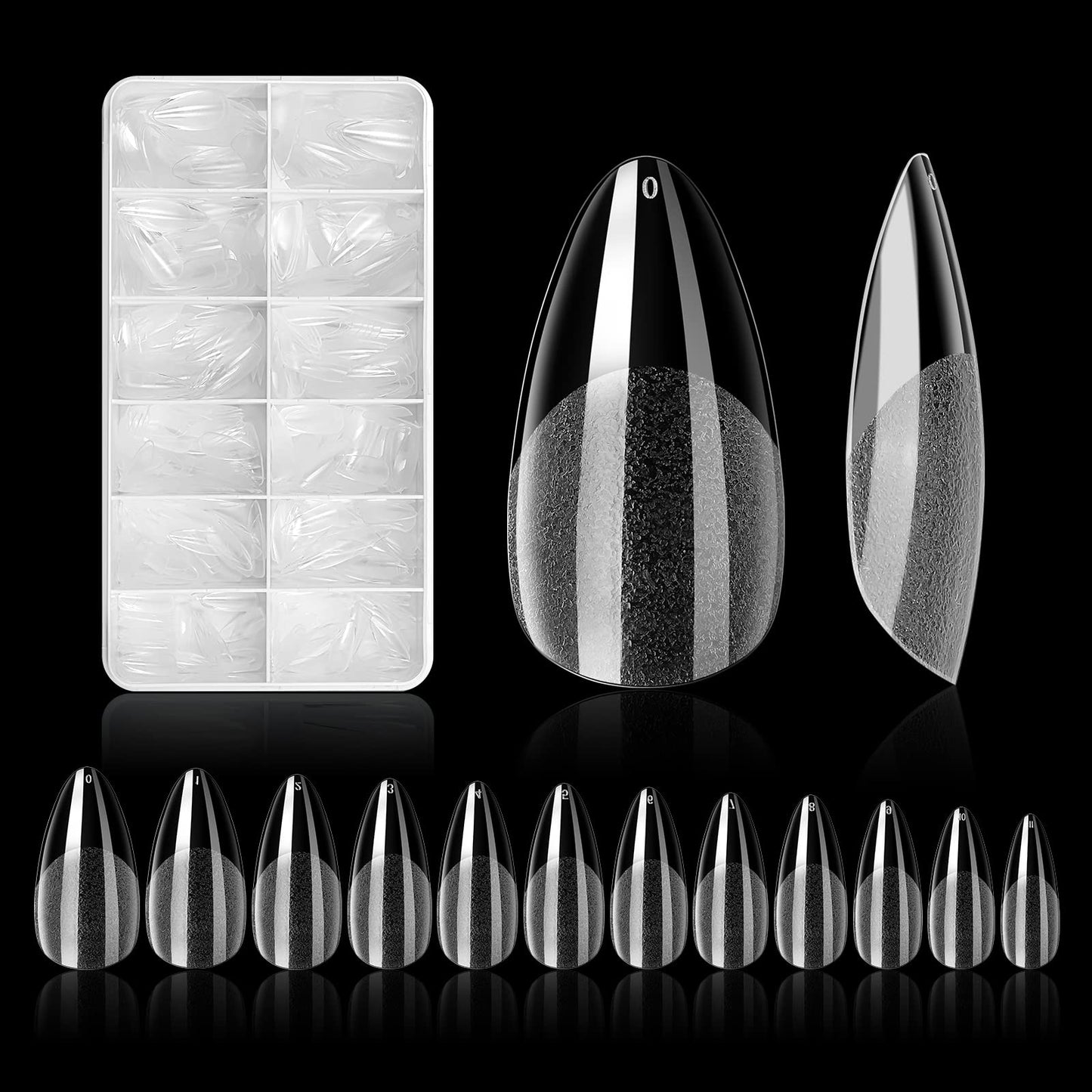 Makartt 504Pcs Soft Gel Full Cover Tips, Almond Stiletto False Nail Tips Bundle 2pcs No Wipe Gel Top Coat and Base Coat 15ml Bundle 3 in 1 Nail Glue Gel for Acrylic Nails UV Gel Curing Needed 1PC 15ml
