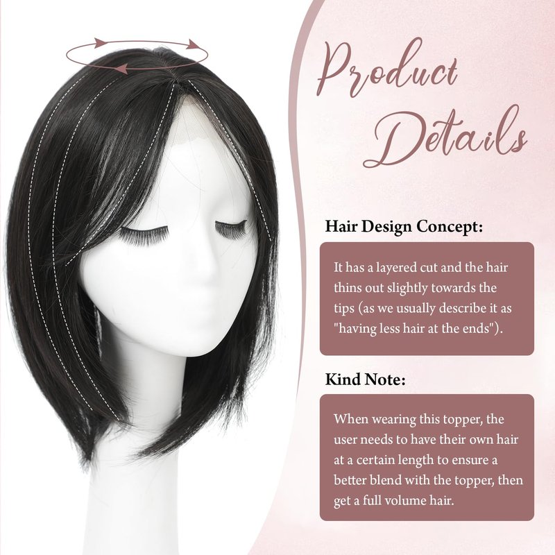 Megito Hair Topper 12inch Clip in Synthetic Hair Toppers for Women with Thinning Hair Lightweight and Breathable 6.5"X6.5" Big Base Toppers Hair Pieces for Women Daily Use Black