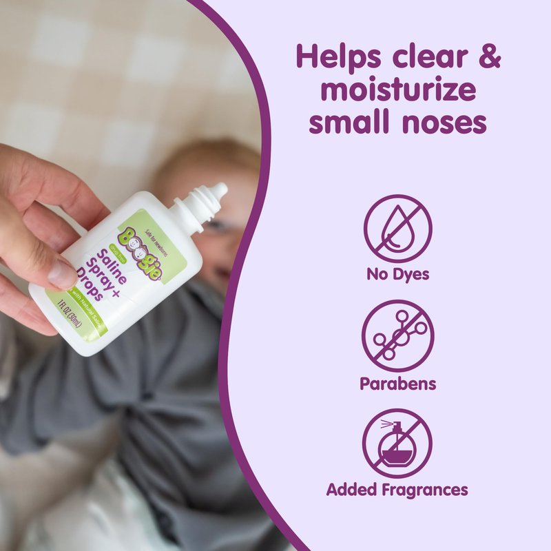 Boogie Baby Saline Nasal Spray and Drops, Allergy Relief, Nasal Spray Decongestant, FSA/HSA Eligible, Made with Natural Saline, 1 Ounce (Pack of 2)