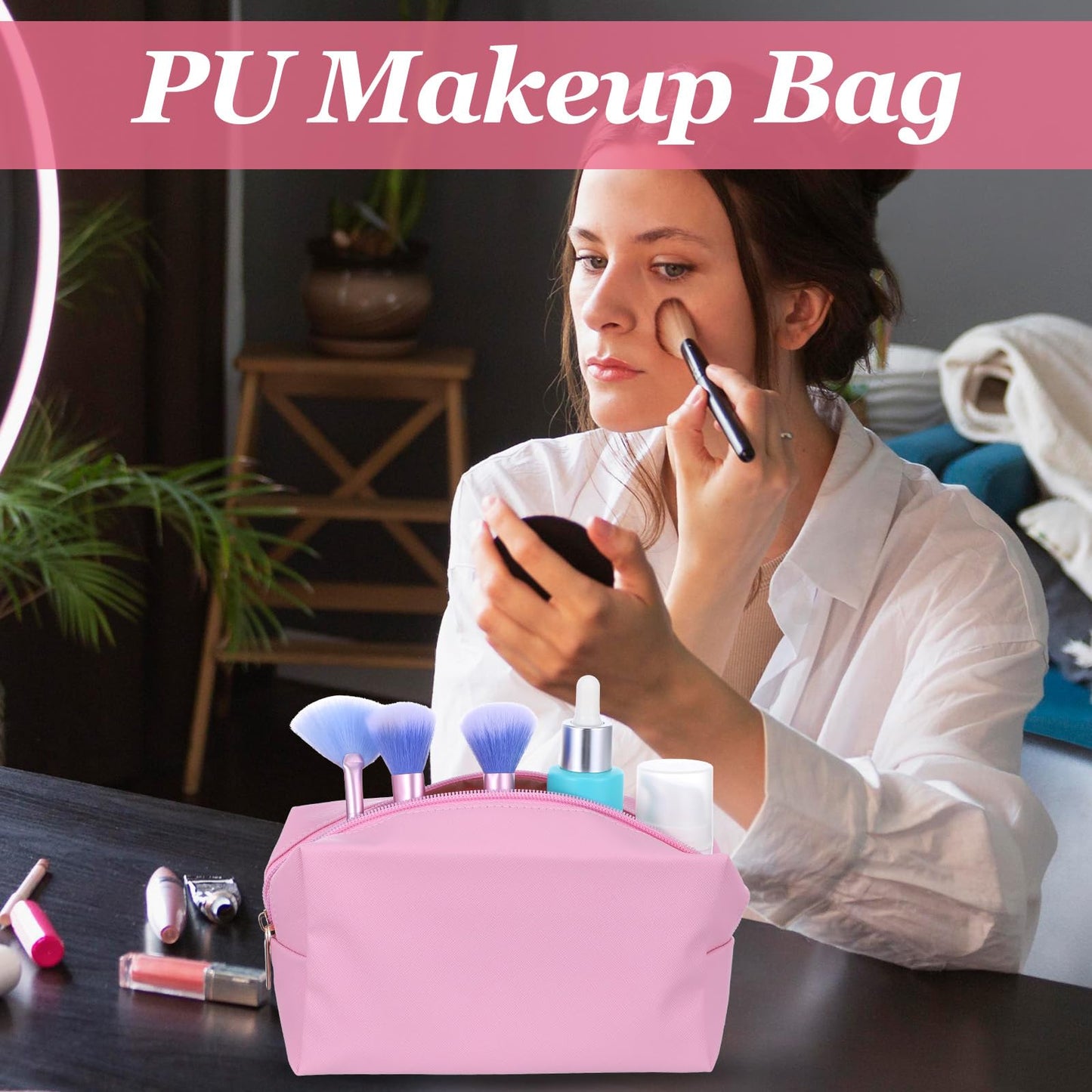 AojSup 12 Pcs Nylon Makeup Bag Small Cosmetic Pouch Set, Waterproof Nylon Cosmetic Bag for Women, Travel Toiletry Organizer with Zipper (Pink, White, Silver, Blue)
