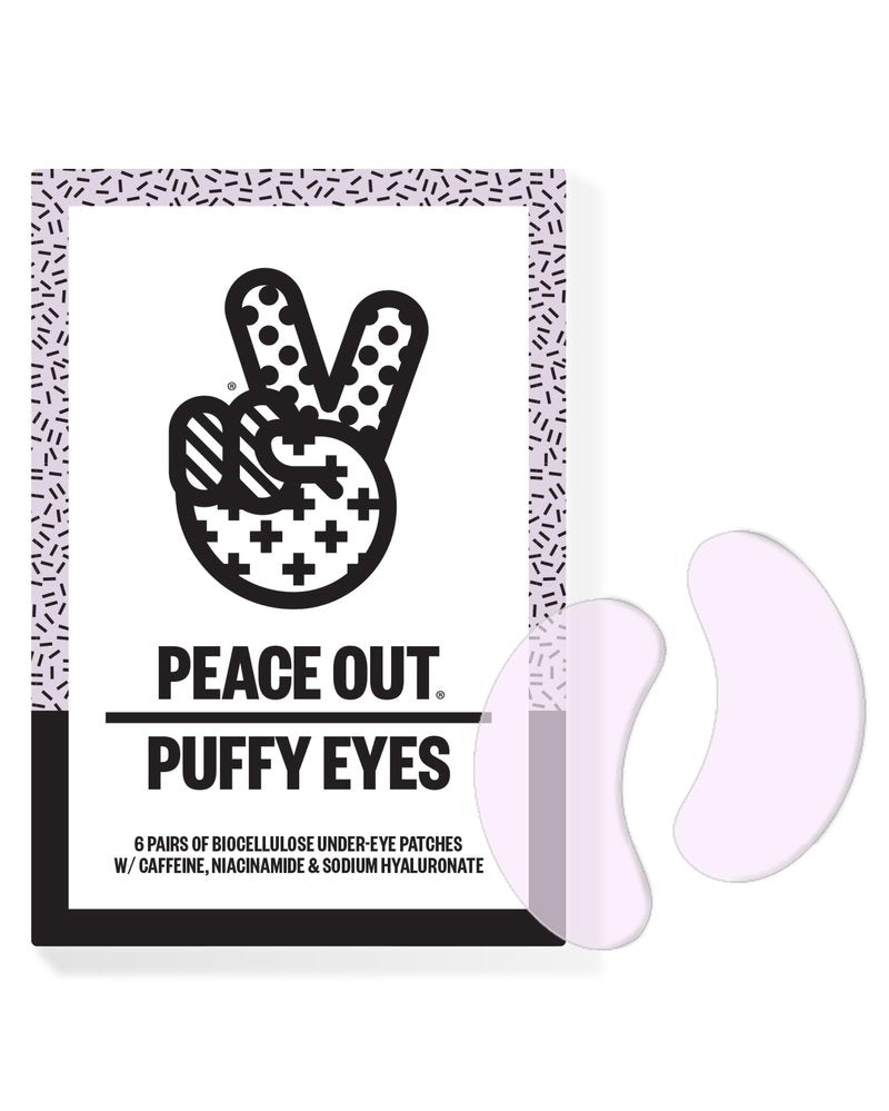 PEACE OUT Puffy Eyes Under Eye Patches, Biocellulose Mask with Caffeine, Niacinamide, and Hyaluronic Acid Tackles Puffiness, Dark Circles, Dryness (6 pairs)