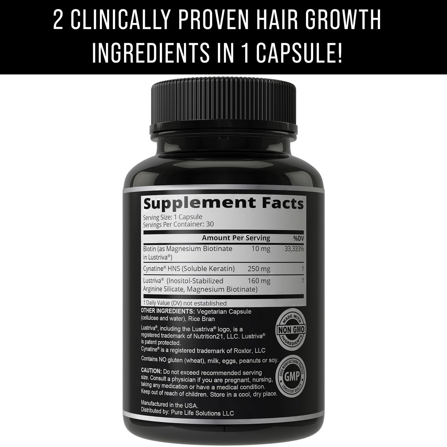 Lustriva Hair Growth Supplement + Cynatine HNS Keratin - 2 Clinically Proven Ingredients in 1 Capsule. Biotin 10000mcg and Soluble Keratin. Vitamins for Hair & Skin. Supplements for Women & Men