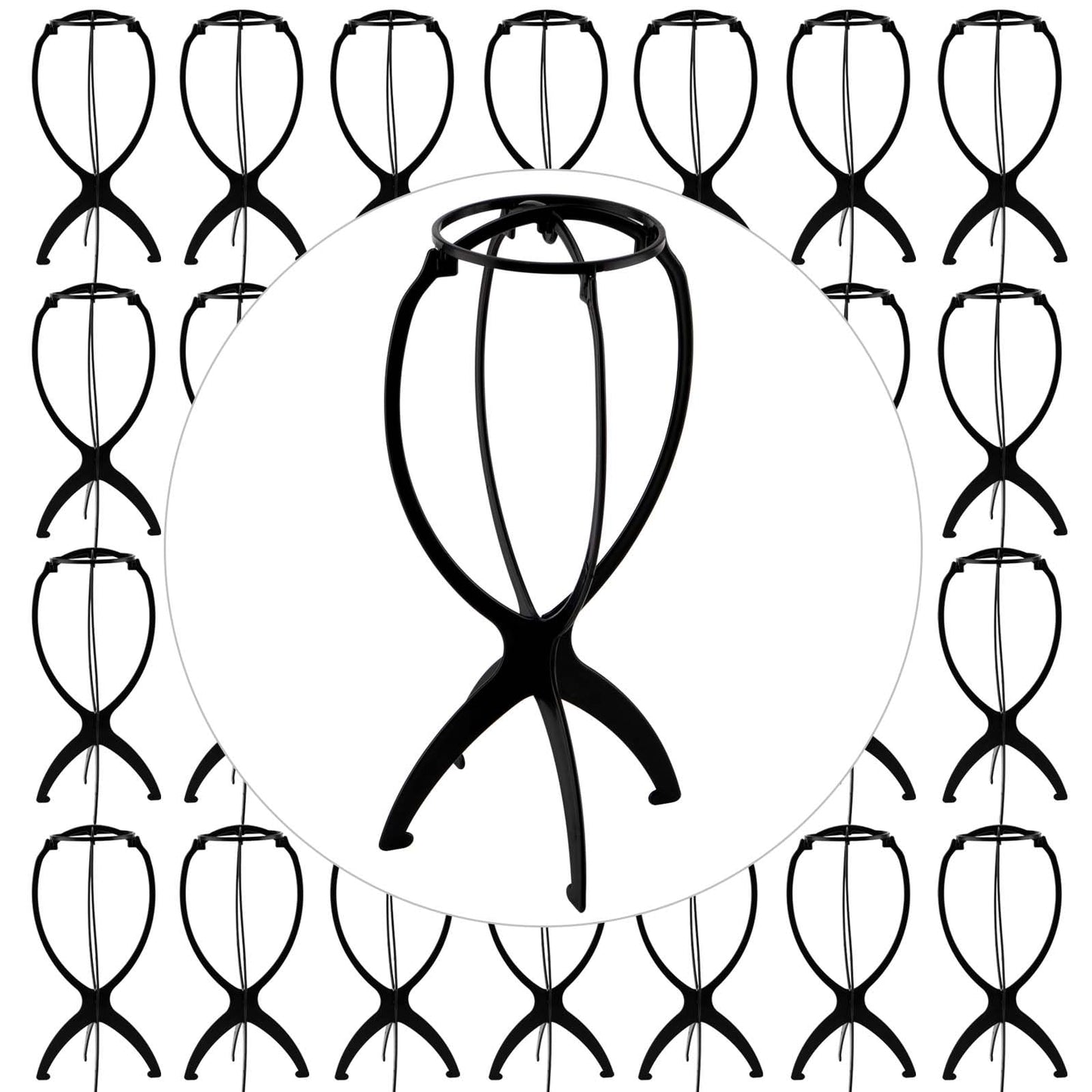 JAPCHET 30 Pack Plastic Wig Stands, 14.2 Inch Portable Folding Wig Stand Black Wig Holder, Trave Wig Display Stand for Multiple Wigs, Hats